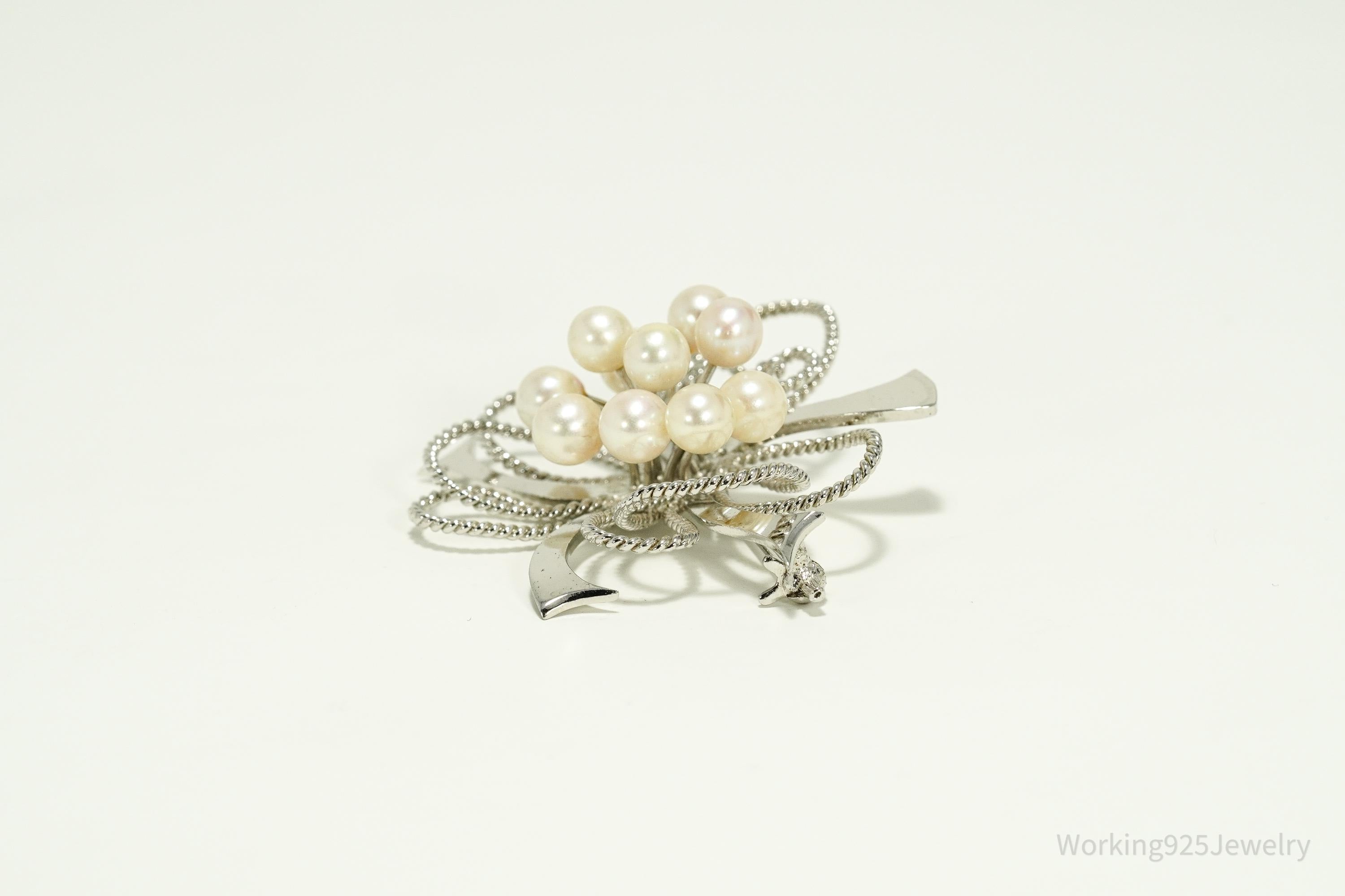 Vintage Pearl Sterling Silver Brooch Pin