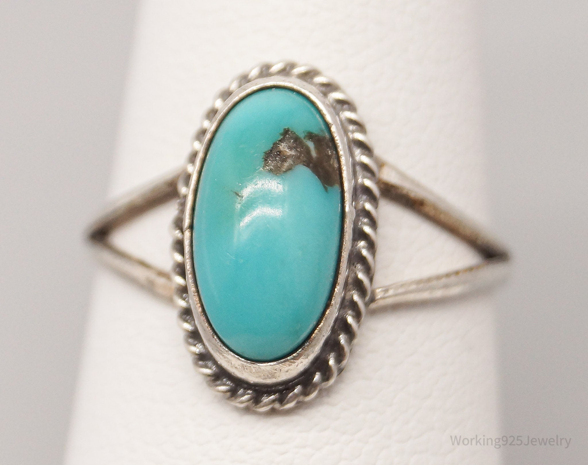 Vintage Native American Turquoise Silver Ring - Size 6.5