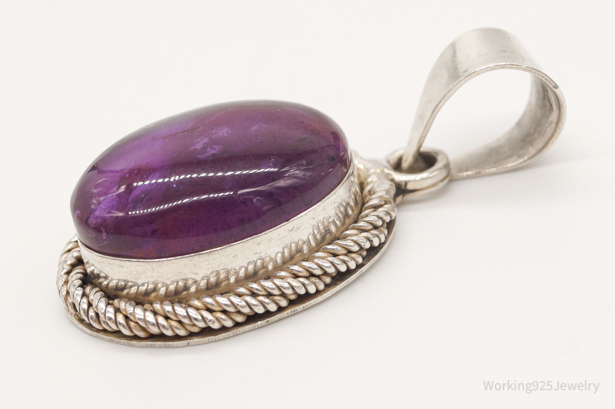 Vintage Large Amethyst Mexico Sterling Silver Pendant