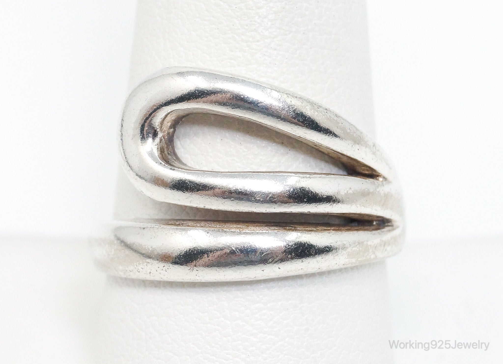 Vintage Modernist Style Sleek Minimalist Sterling Silver Ring - Size 10