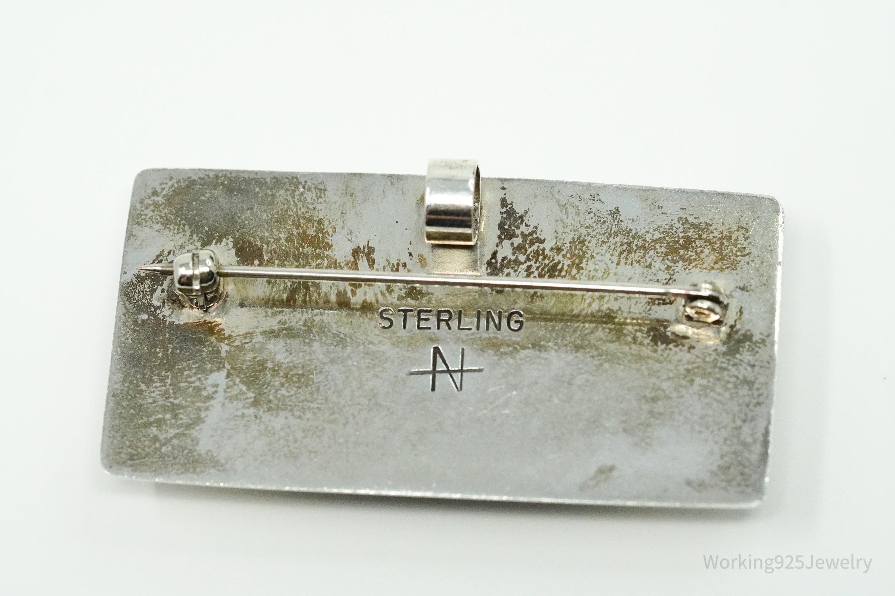 Vintage Large Dichroic Glass Sterling Silver Brooch Pin Pendant