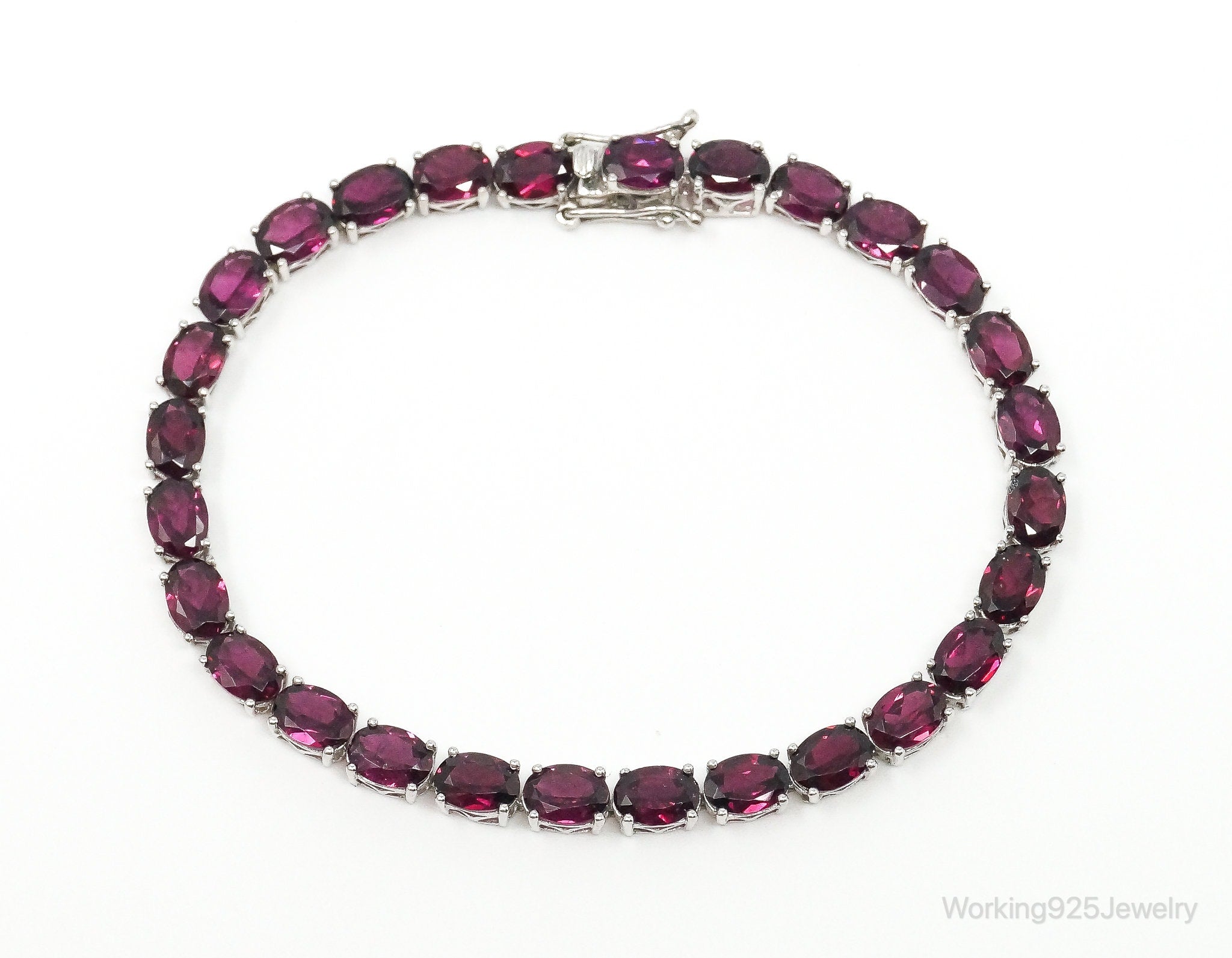 Vintage Rhodolite Garnet Sterling Silver Tennis Bracelet