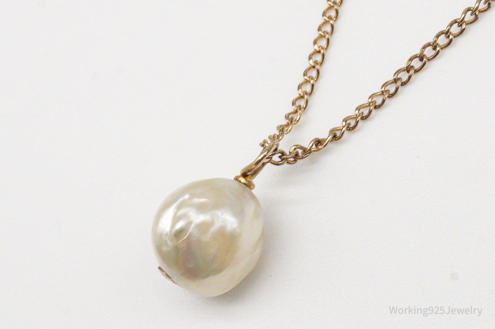 Antique Pearl 12K Gold Filled Chain Link Necklace