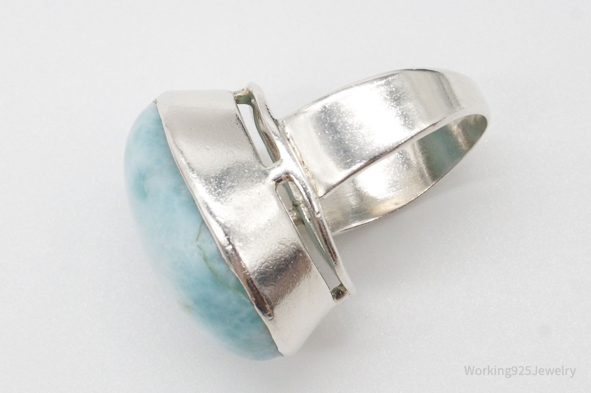 Vintage Large Blue Larimar Sterling Silver Ring - Size 6.75