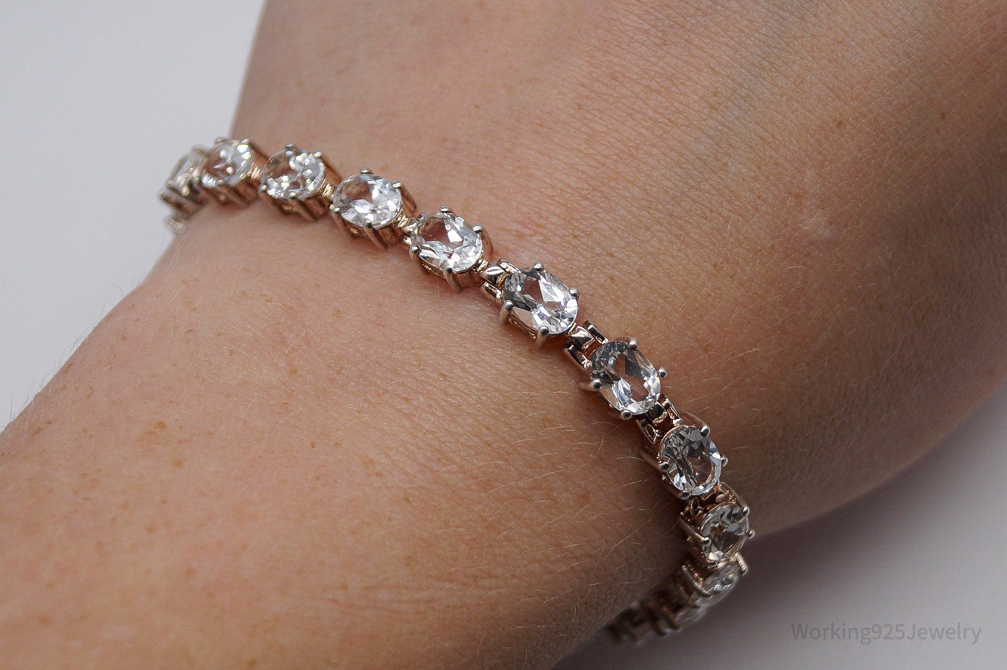 Vintage Large White Topaz Sterling Silver Bracelet - 7 7/8"