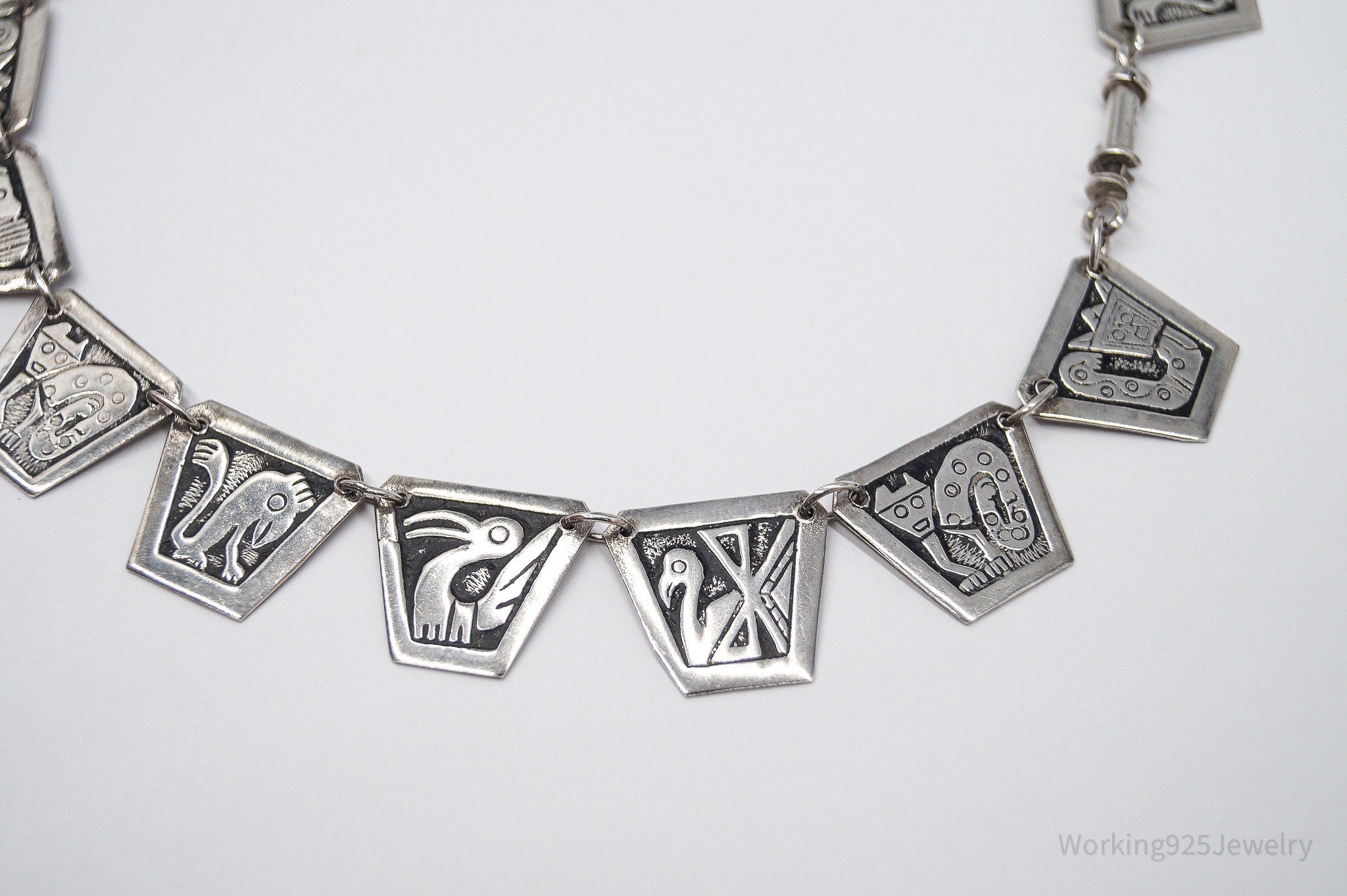 Vintage Peru Sterling Silver Storyteller Necklace 17"