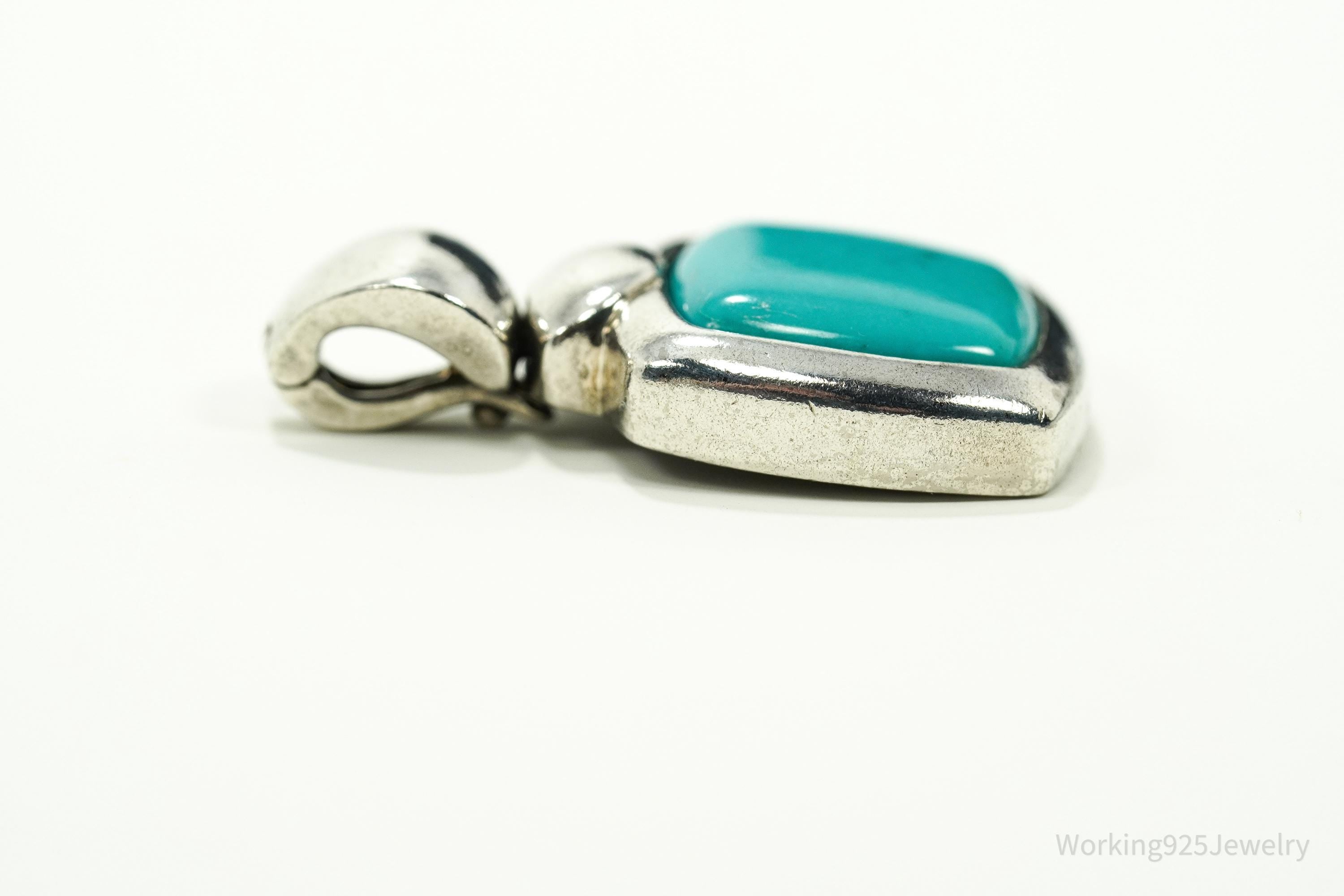 Vintage Blue Turquoise Sterling Silver Pendant 1.25"