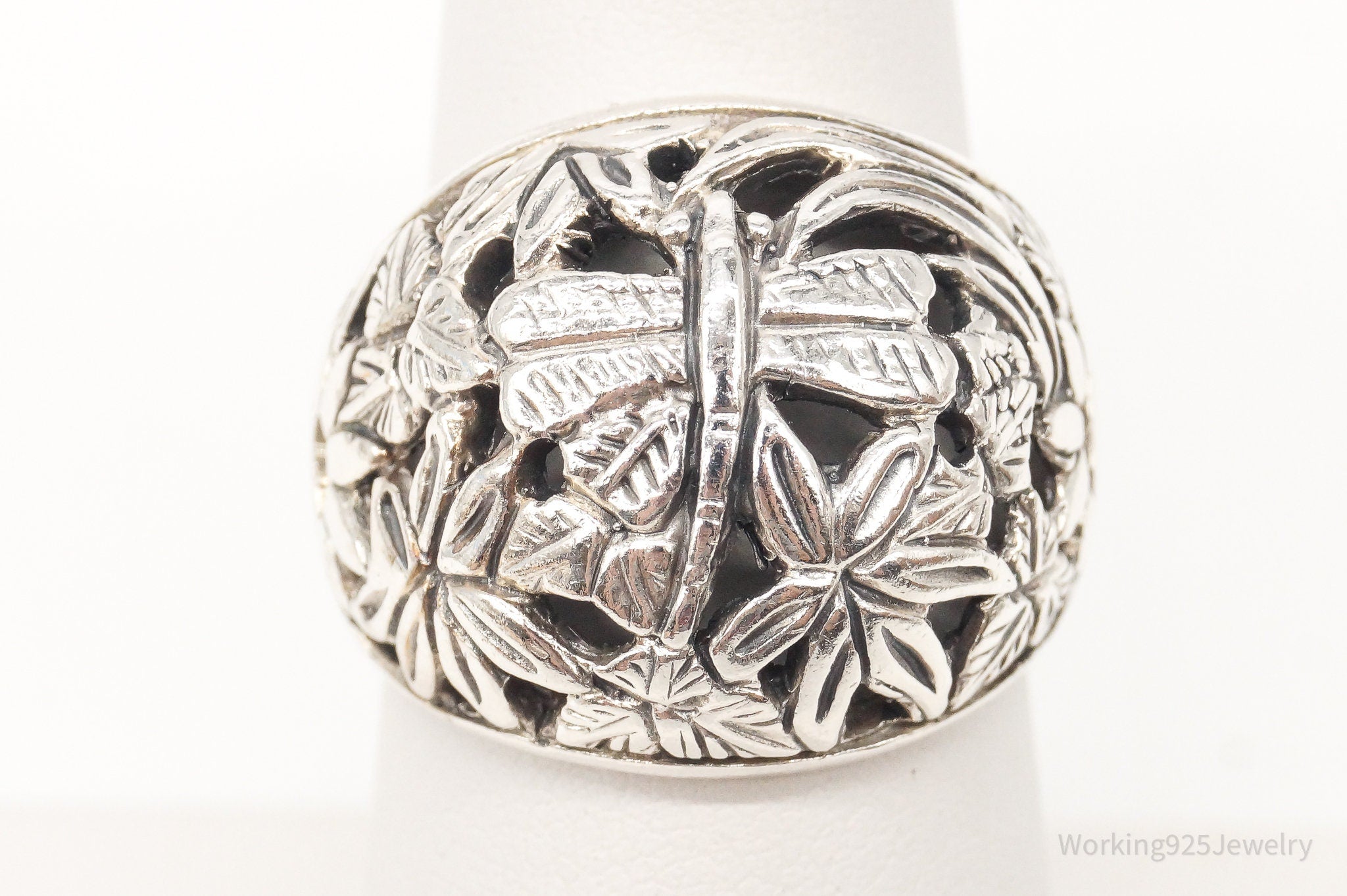 Vintage Dragonfly In Flight Dome Sterling Silver Ring Size 6.75