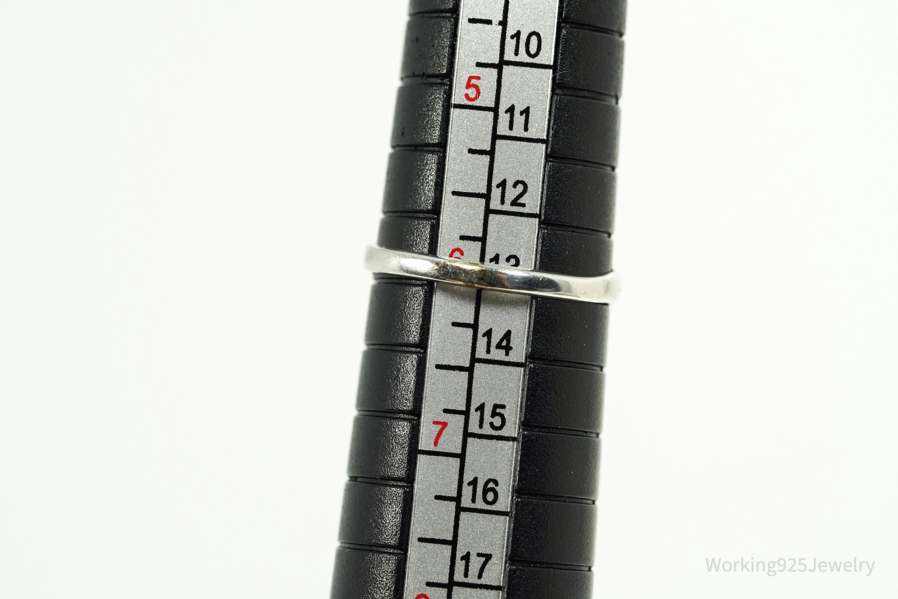 Antique Designer Uncas Green Glass Stone Sterling Silver Ring - Size 6