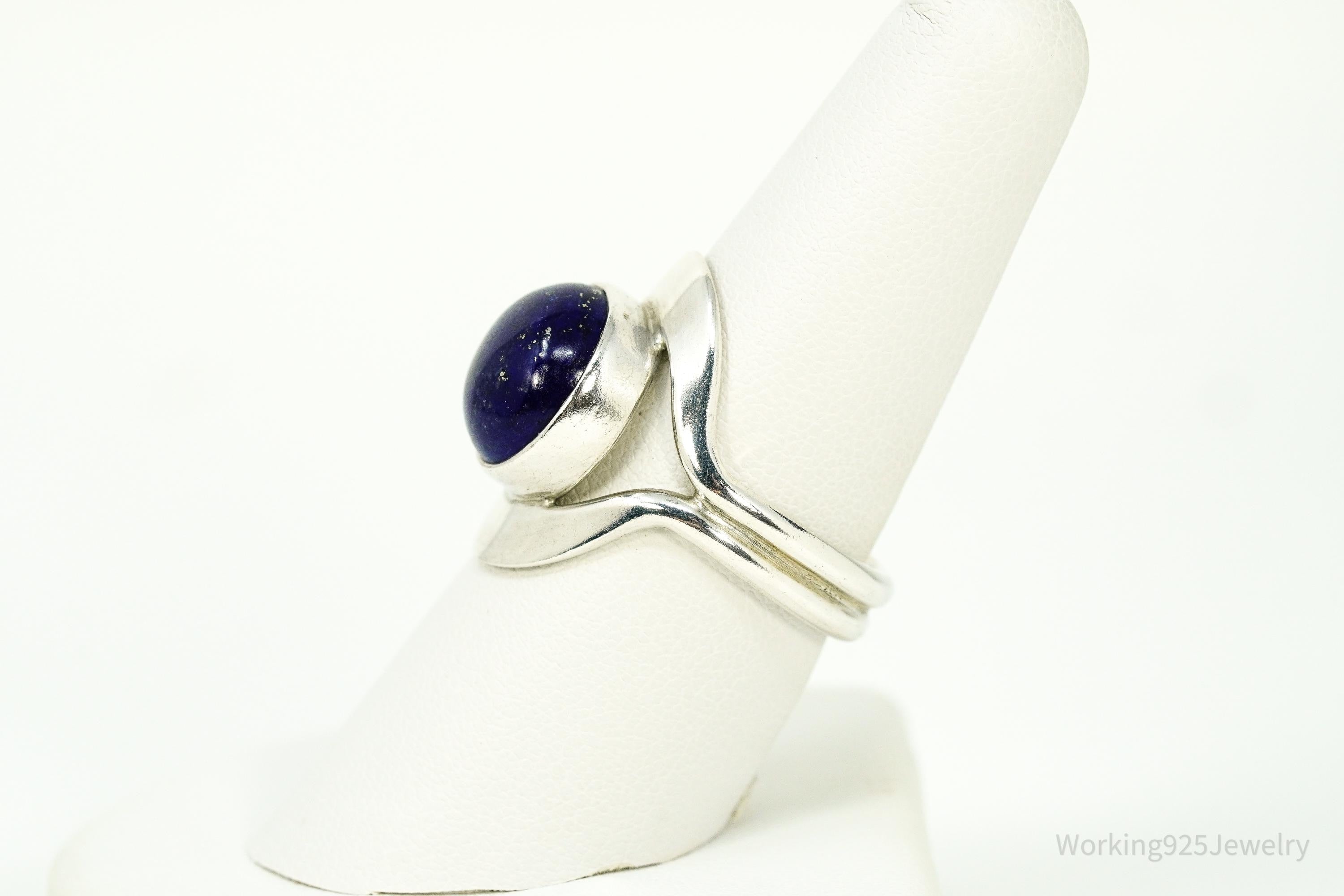 Vintage Mexico Lapis Lazuli Modernist Style Sterling Silver Ring Size 8.25