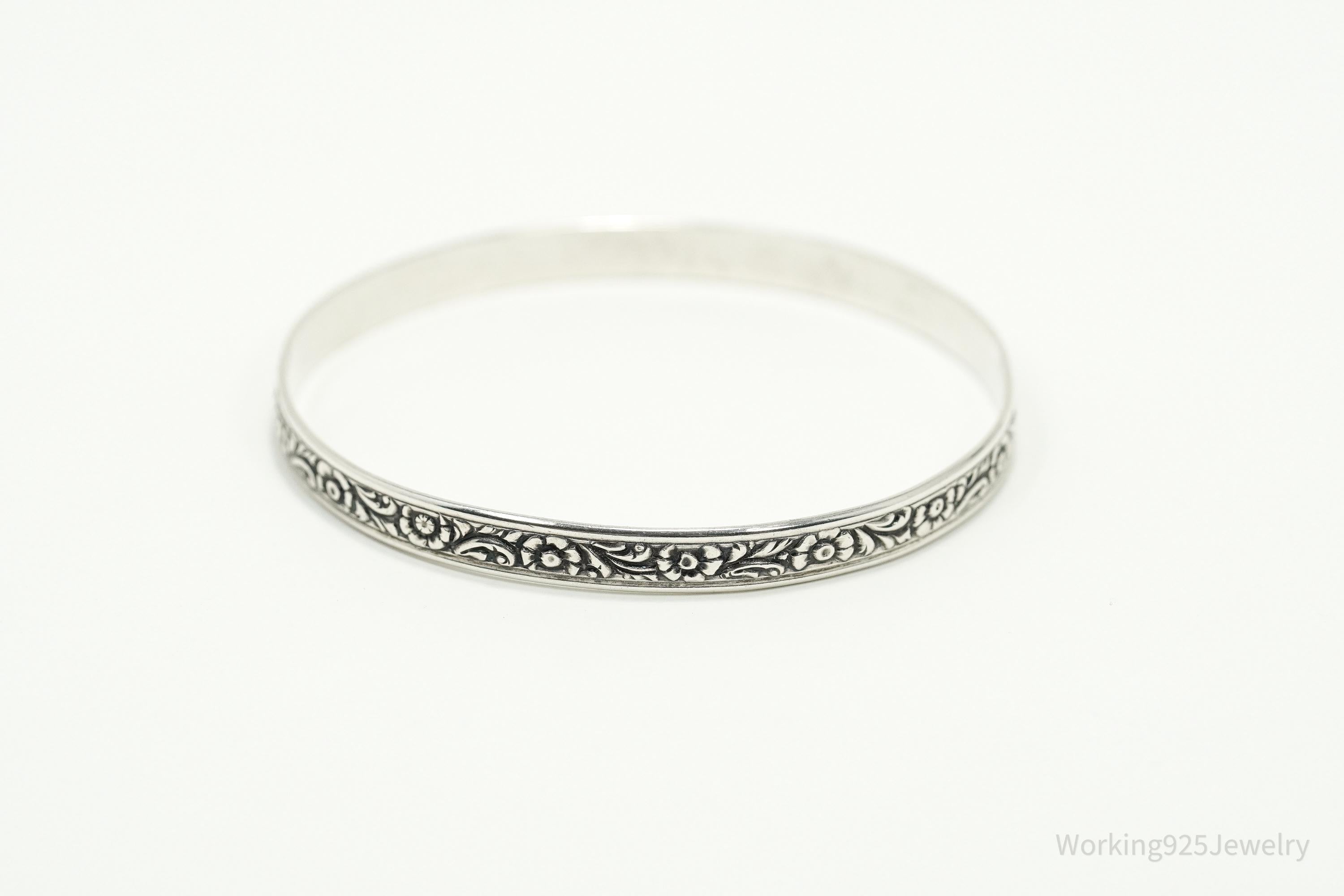 Antique Designer Danecraft Floral Pattern Sterling Silver Bracelet 7.75"