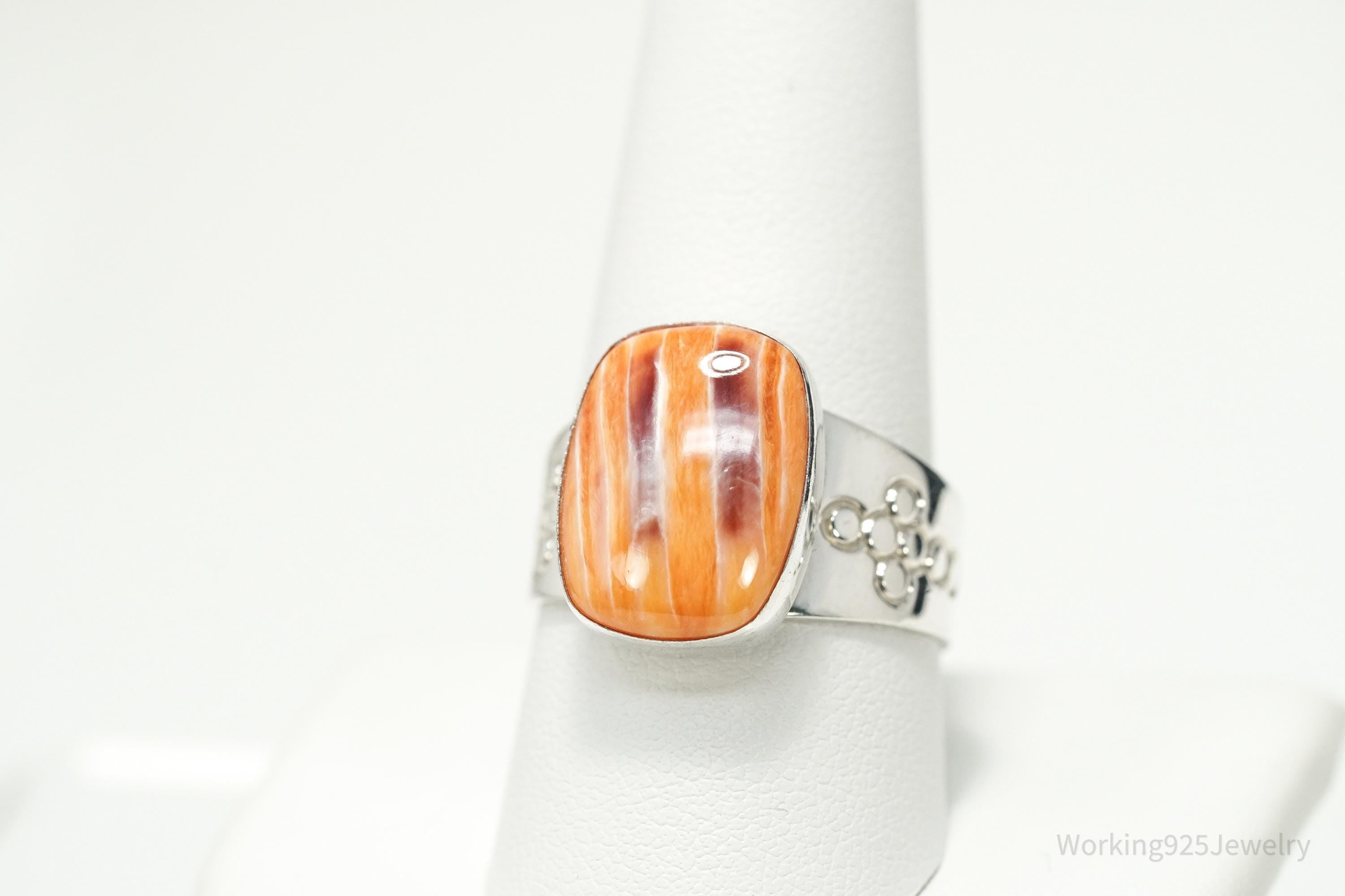 Vintage JAY KING Orange Spiny Oyster Sterling Silver Ring - Size 9.75