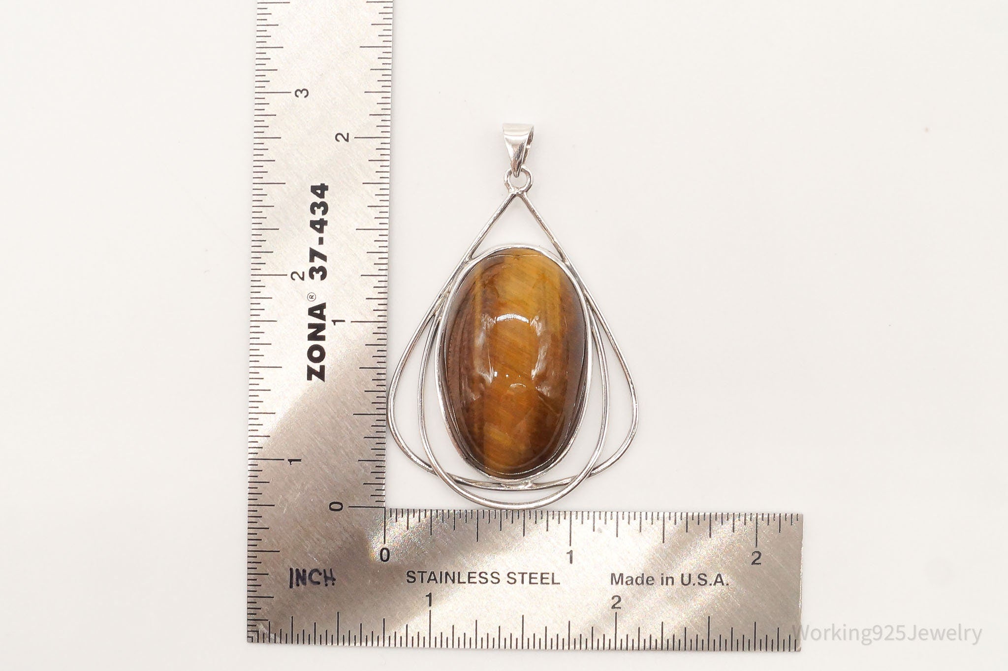 Vintage Large Tigers Eye Sterling Silver Pendant