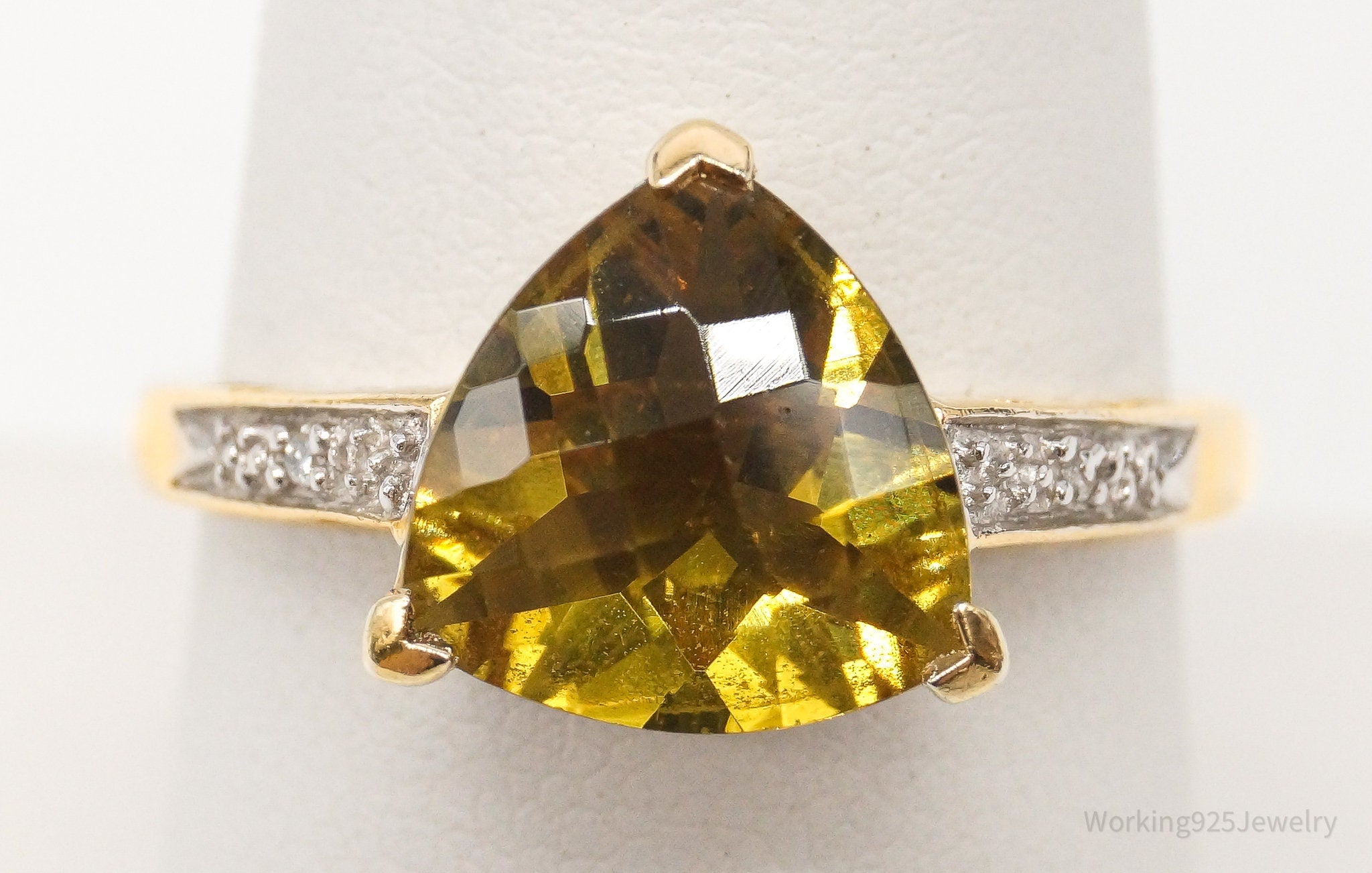 Vintage UTC Citrine Two Diamond Gold Vermeil Sterling Silver Ring Size 8