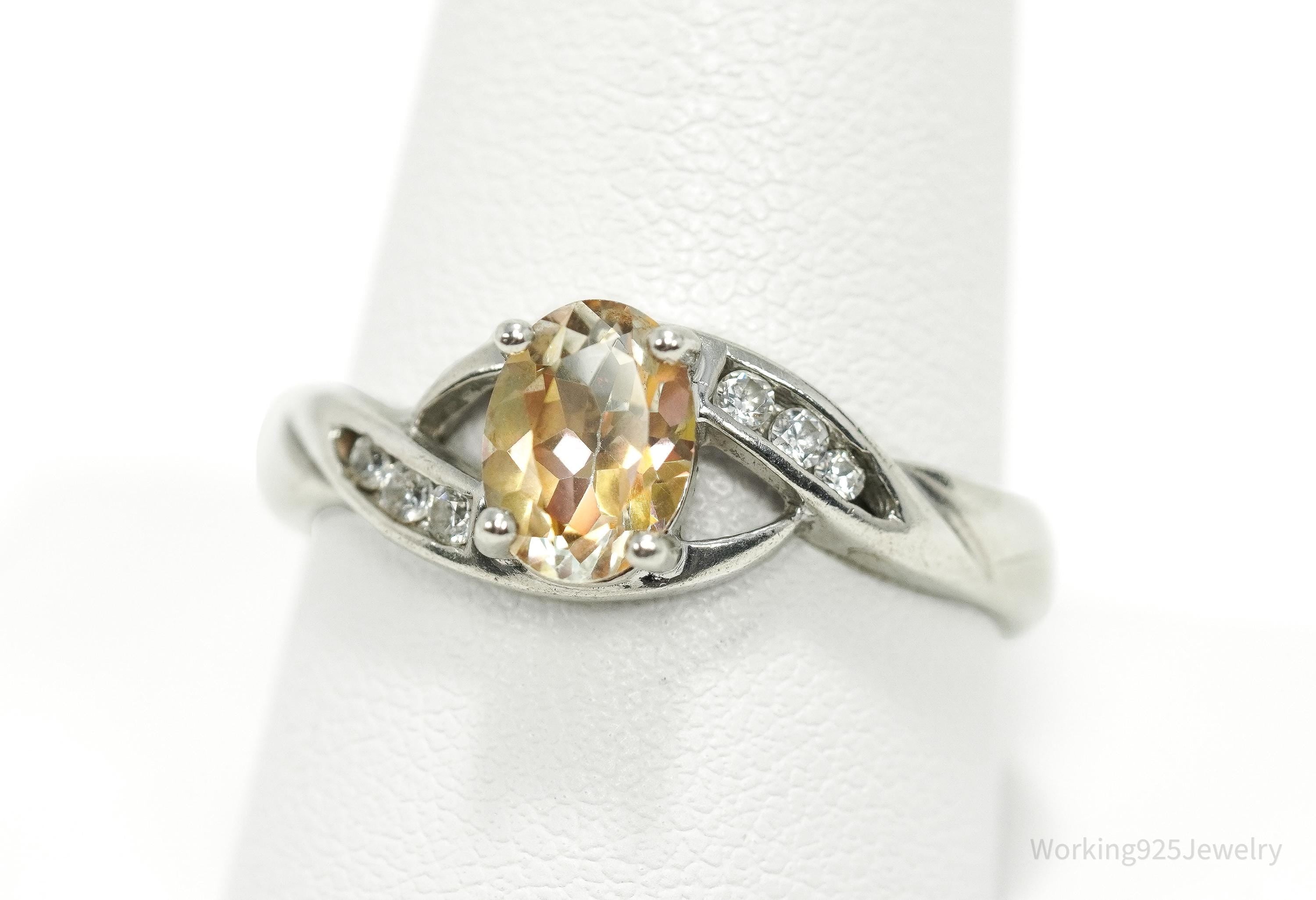 Vintage Orange Topaz Cubic Zirconia Sterling Silver Ring - Size 10