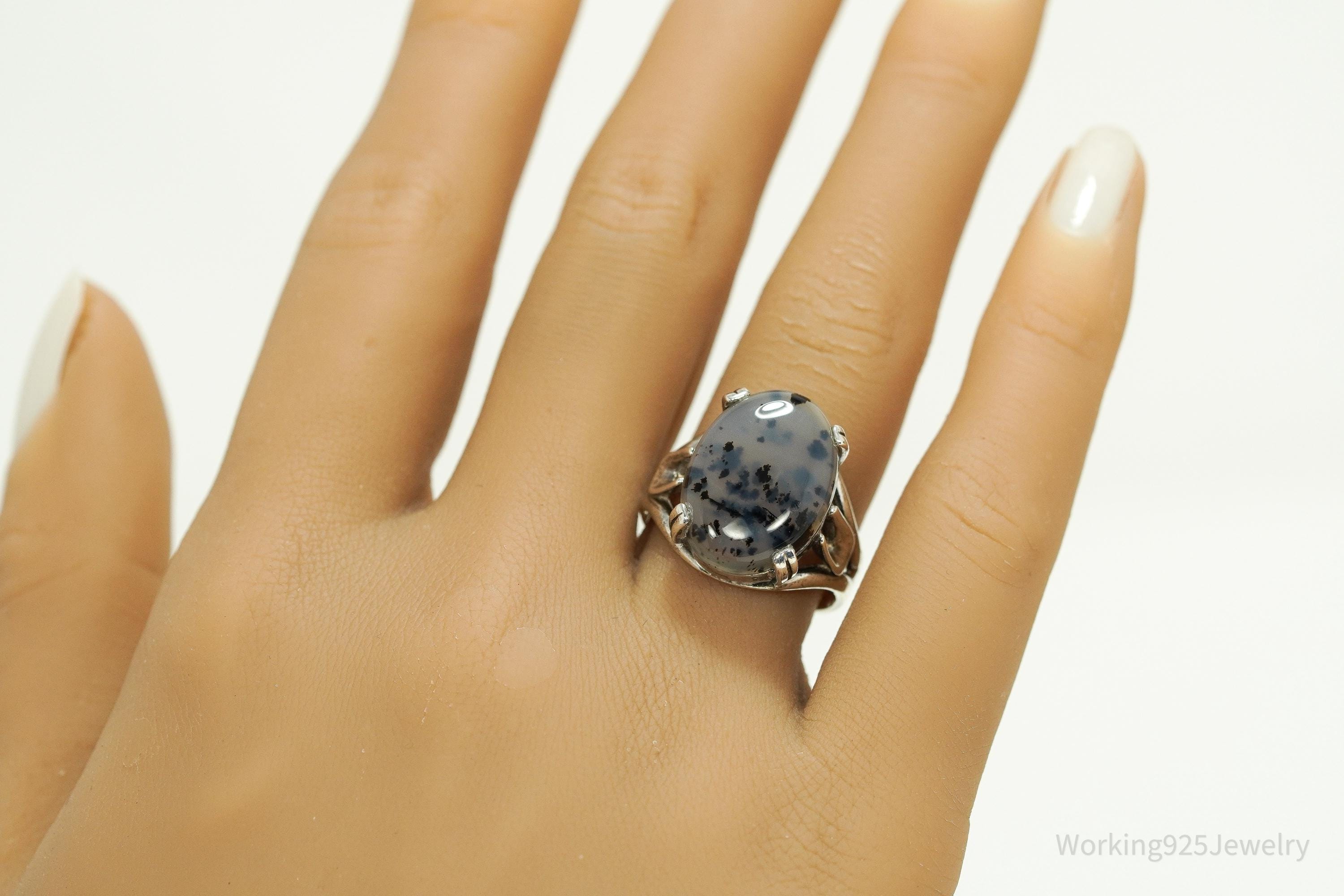 Vintage Agate Sterling Silver Ring - Size 8.25