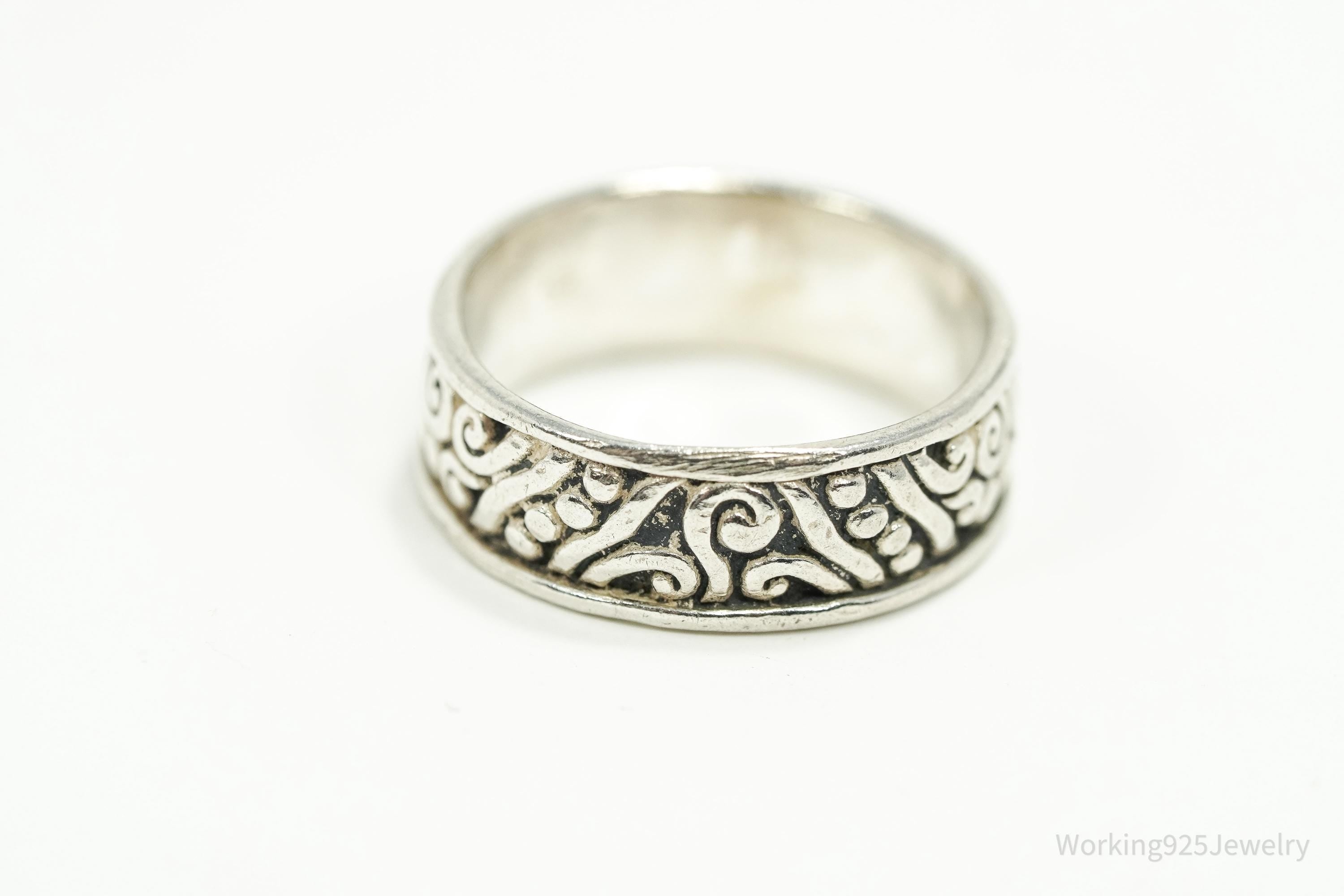 Vintage Scrolls & Swirls Sterling Silver Band Ring - Size 7.75