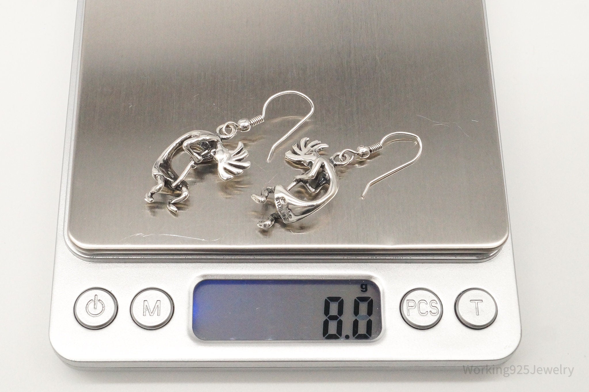 Vintage Native American Masha Dancing Kokopelli Sterling Silver Earrings