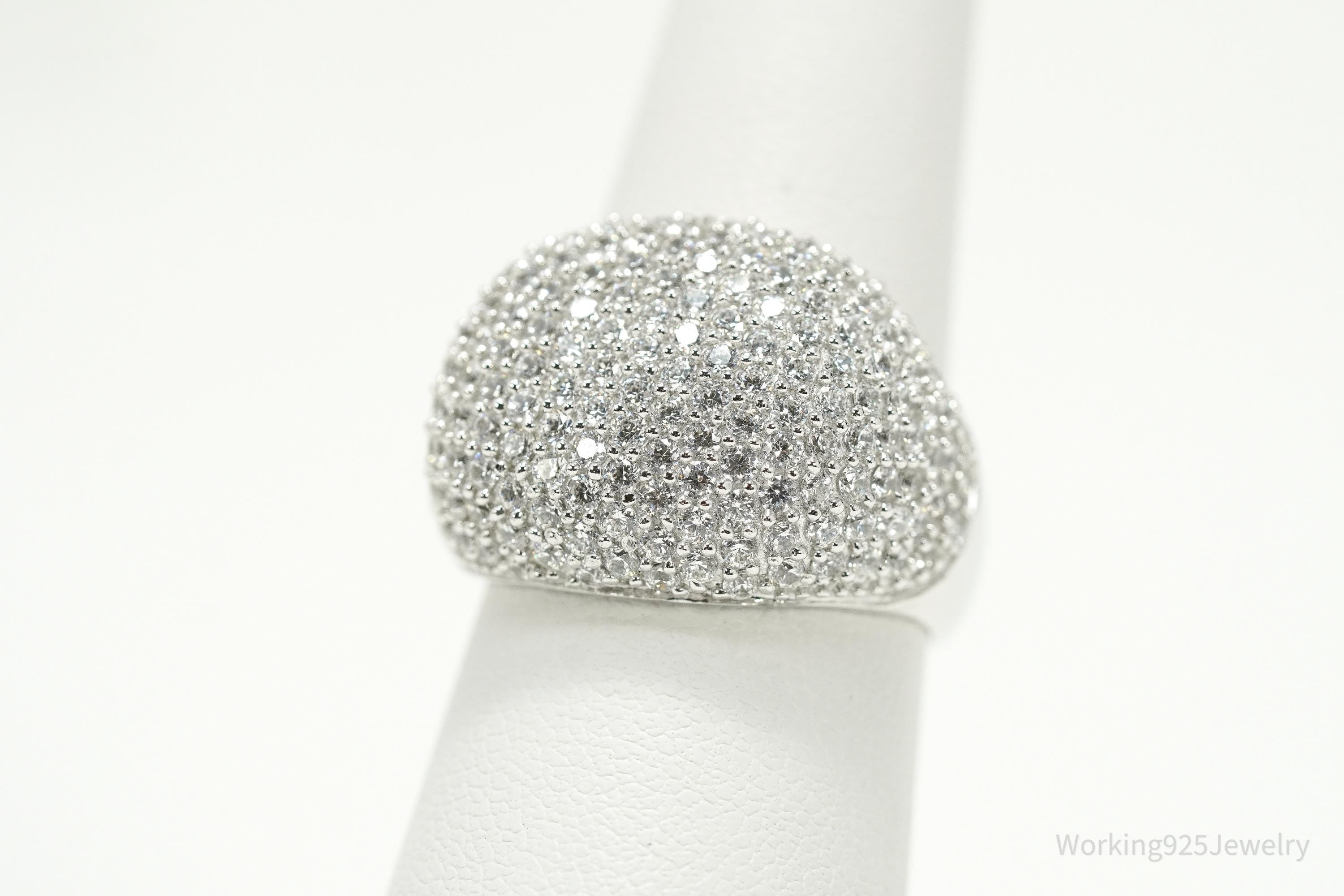 Y2K Italian Milor Pave Cubic Zirconia Dome Sterling Silver Ring Size 7.25