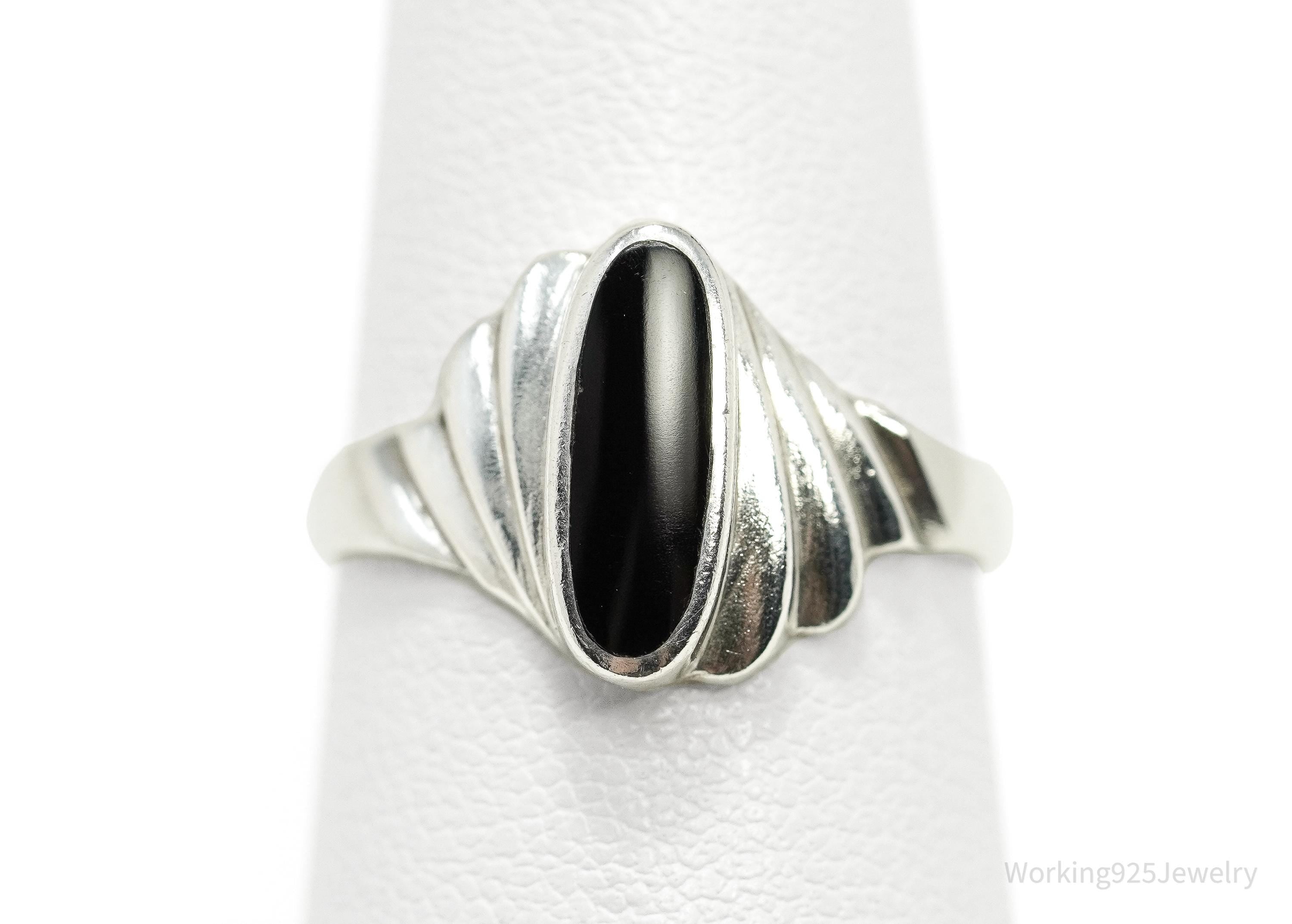 Vintage Black Onyx Sterling Silver Ring - Size 7.25