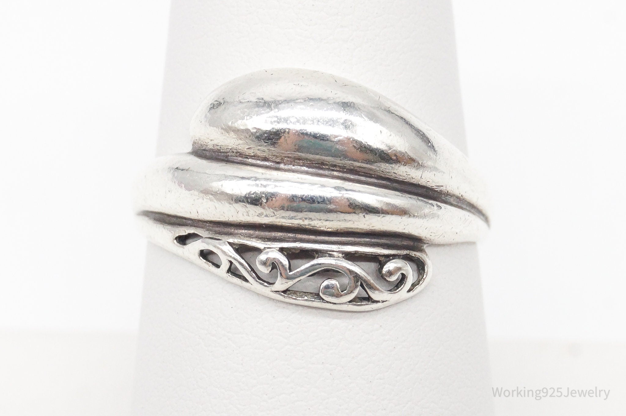 Vintage Designer Jez Art Deco Style Sterling Silver Ring - Size 7.5