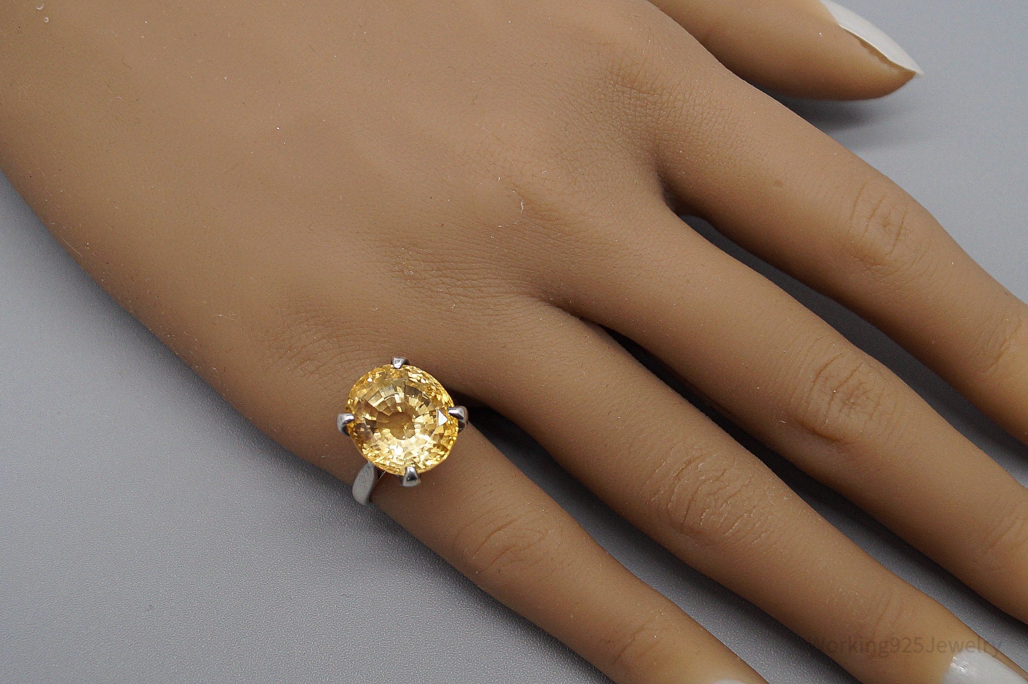 Vintage Large Citrine Silver Ring - Size 5