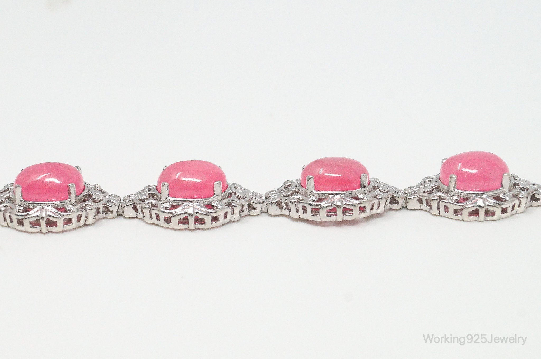 X492 Vintage Pink Jade Sterling Silver Bracelet