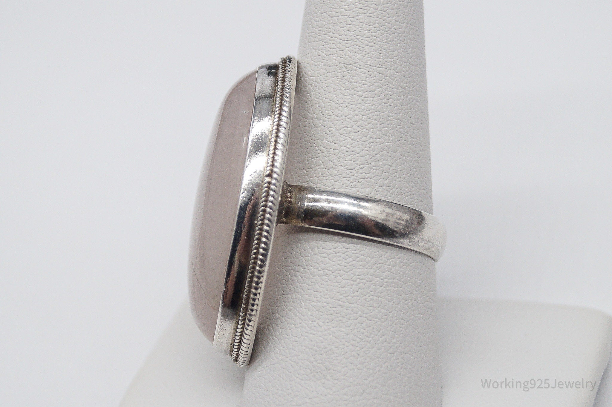 Vintage Large Rose Quartz Sterling Silver Ring - Size 10
