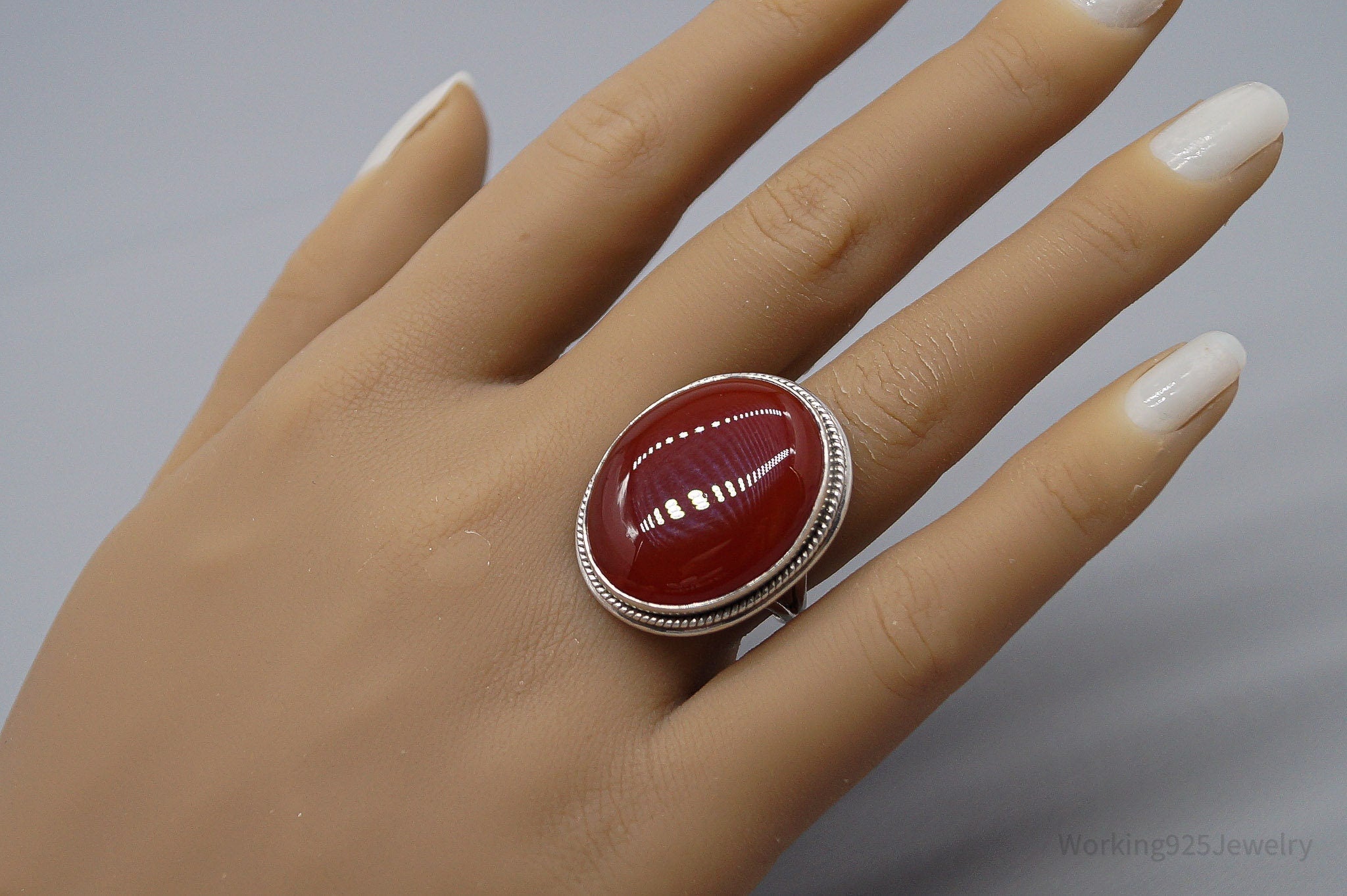 Vintage Large Carnelian Sterling Silver Ring - Size 8