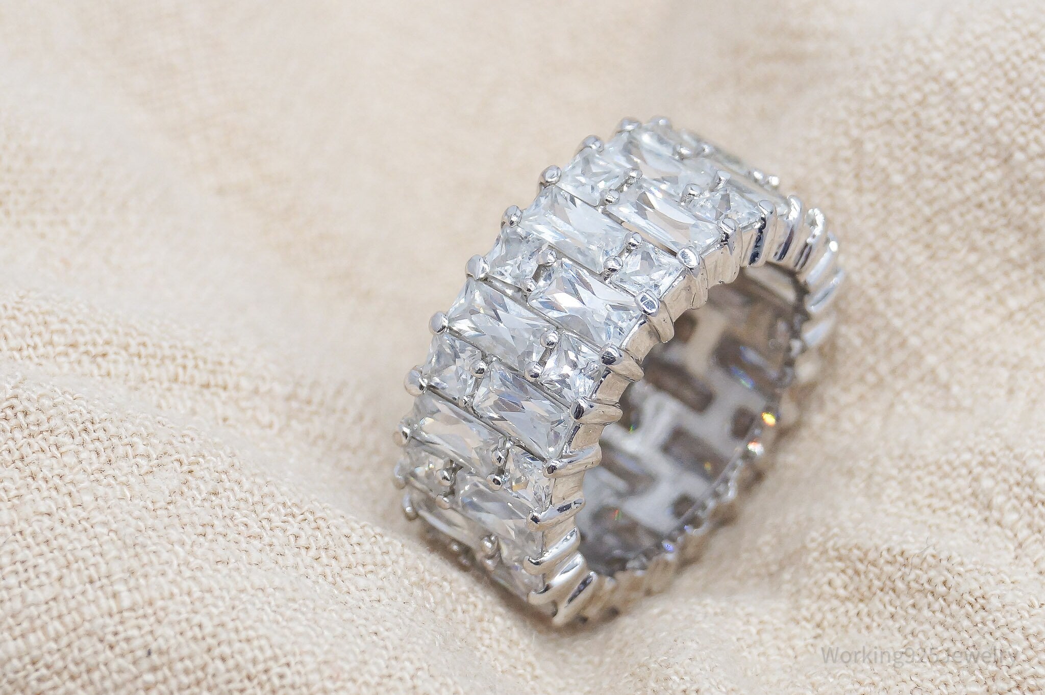 Vintage Cubic Zirconia Sterling Silver Band Ring - Size 6.25