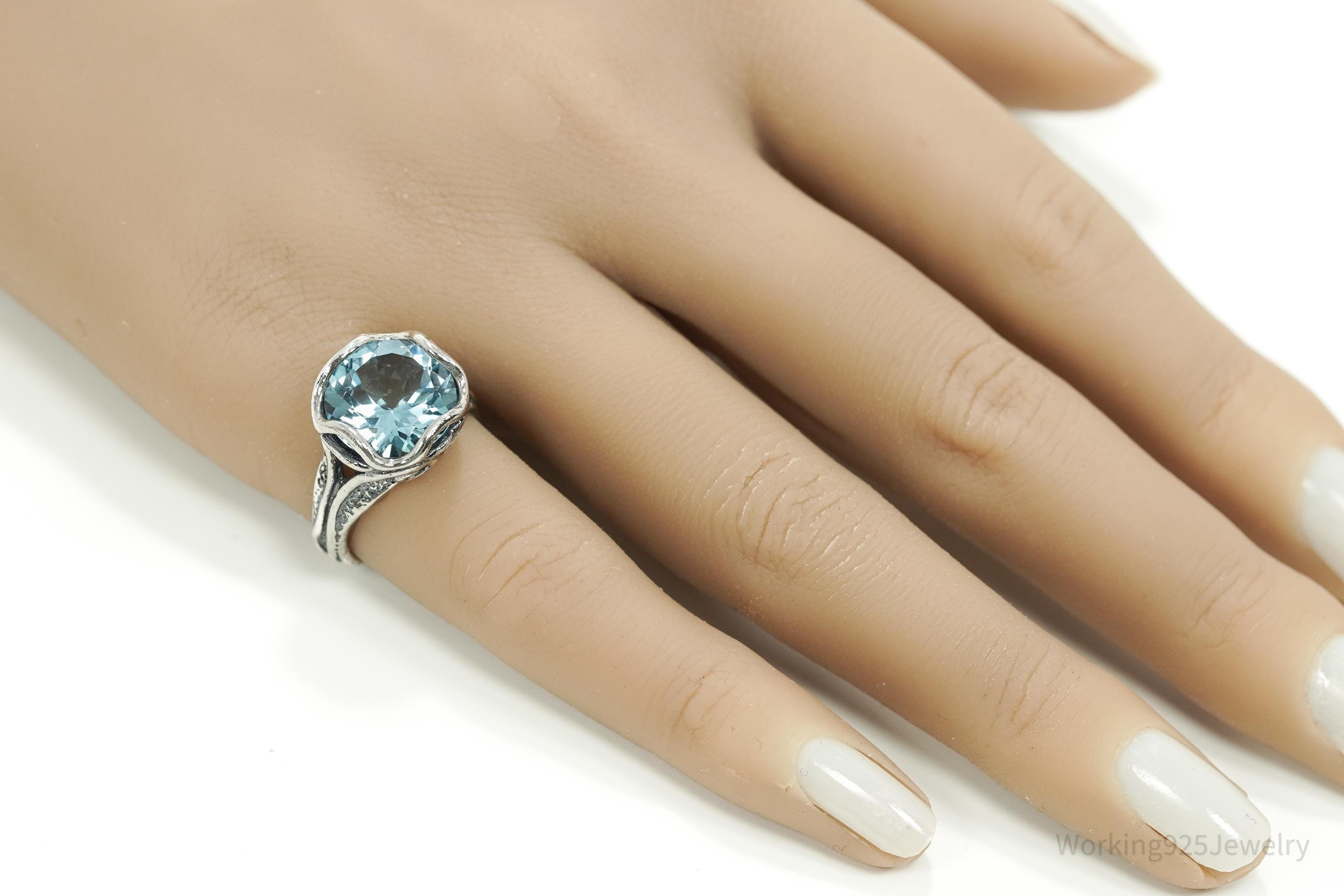 Vintage Israel Designer Paz PZ Blue Topaz Sterling Silver Ring - Size 6