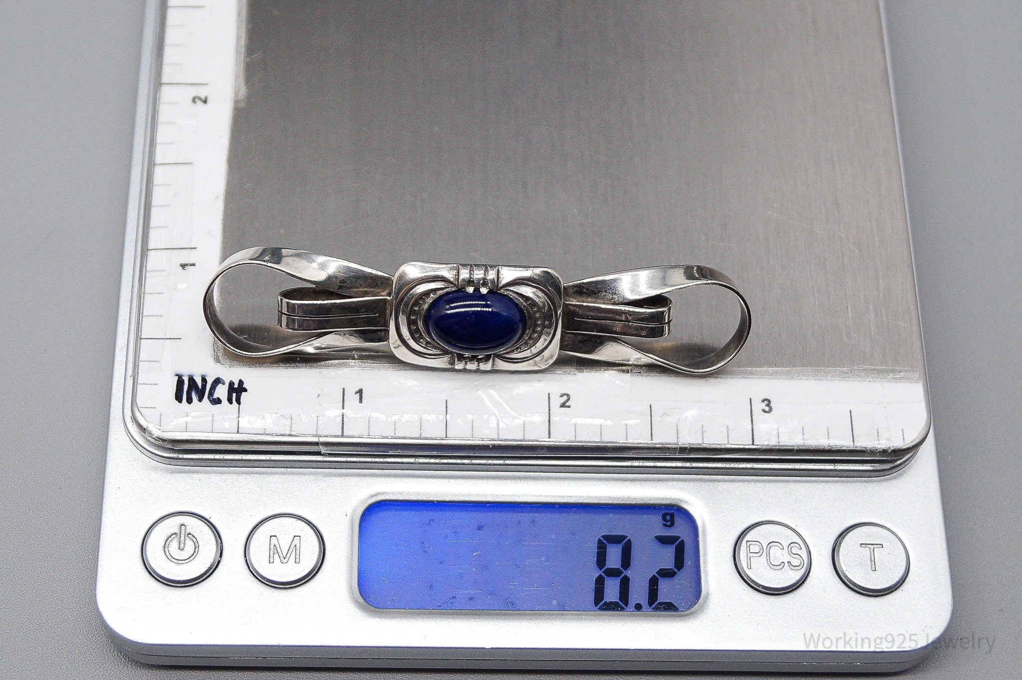 Antique Large Blue Stone Modernist Style 835 Silver Brooch Pin