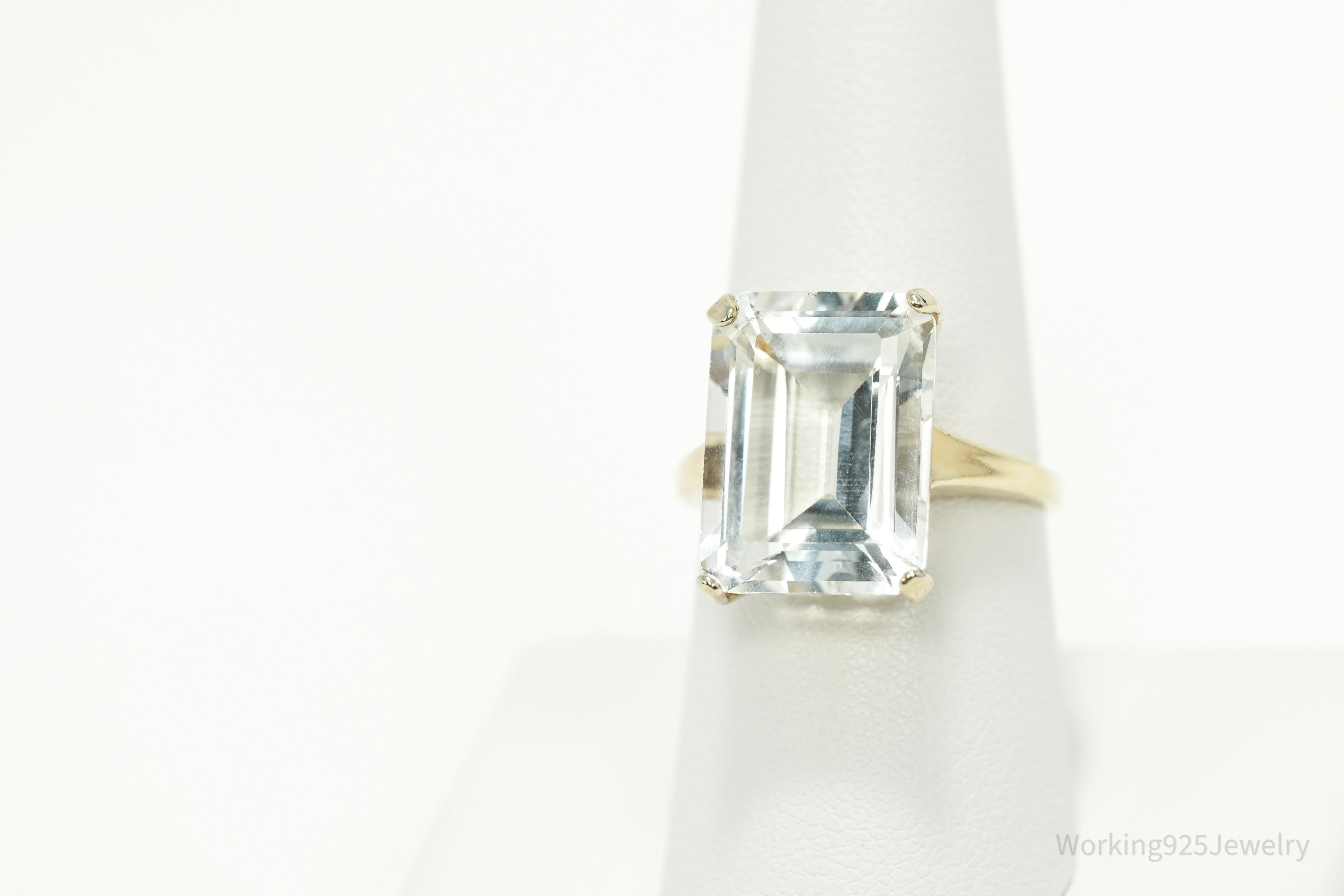 Vintage UTC Large Cubic Zirconia Gold Vermeil Sterling Silver Ring - Size 8