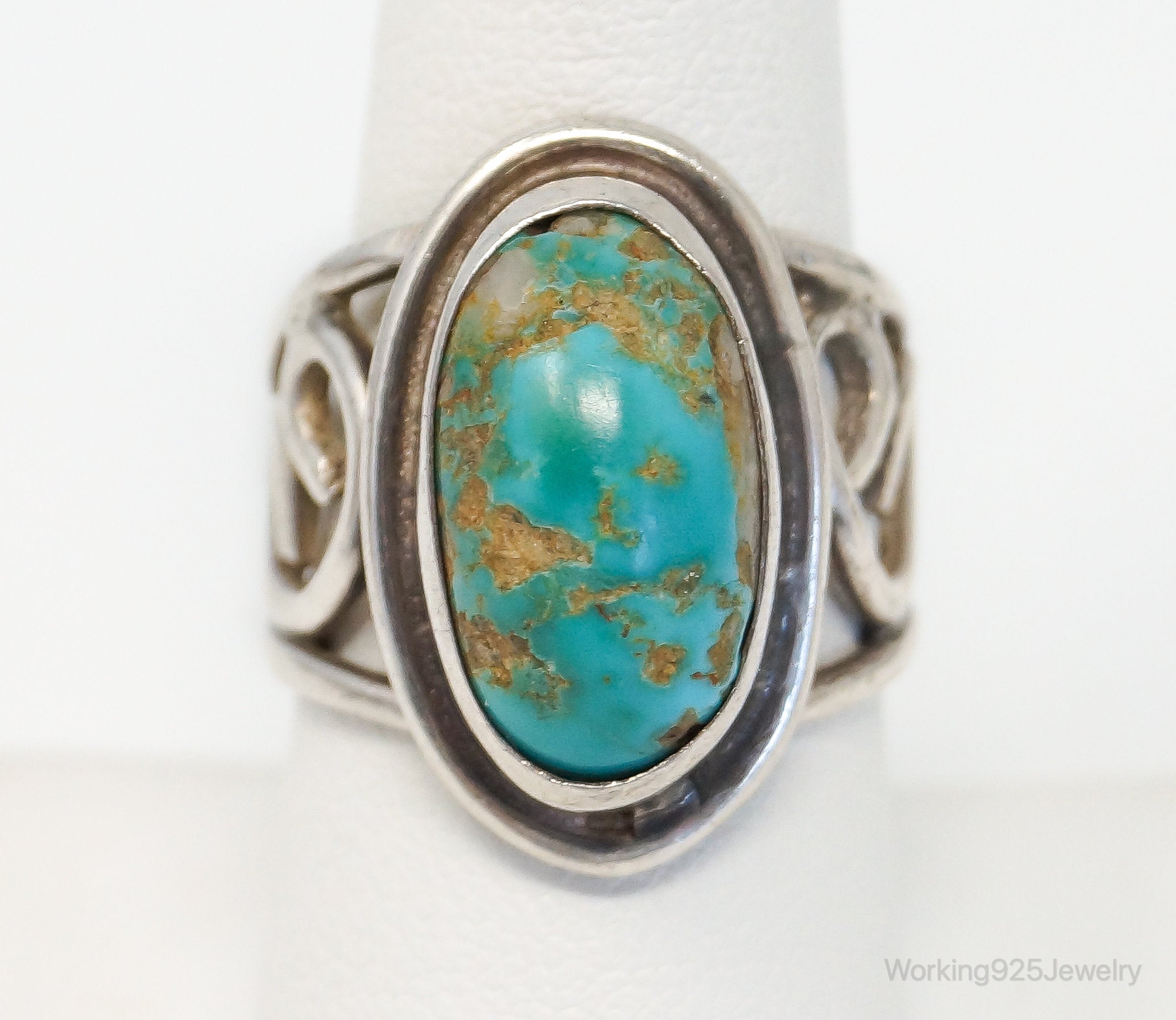 Vintage Native American Turquoise Unsigned Sterling Silver Ring - SZ 7