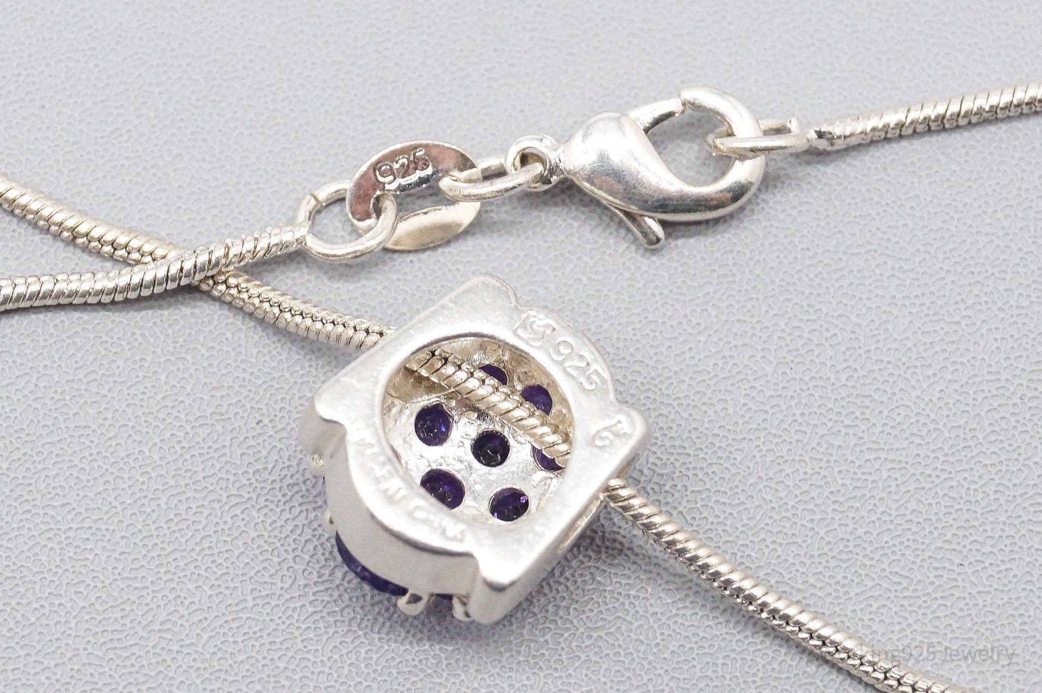 Vintage Amethyst Sterling Silver Chain Necklace 16"