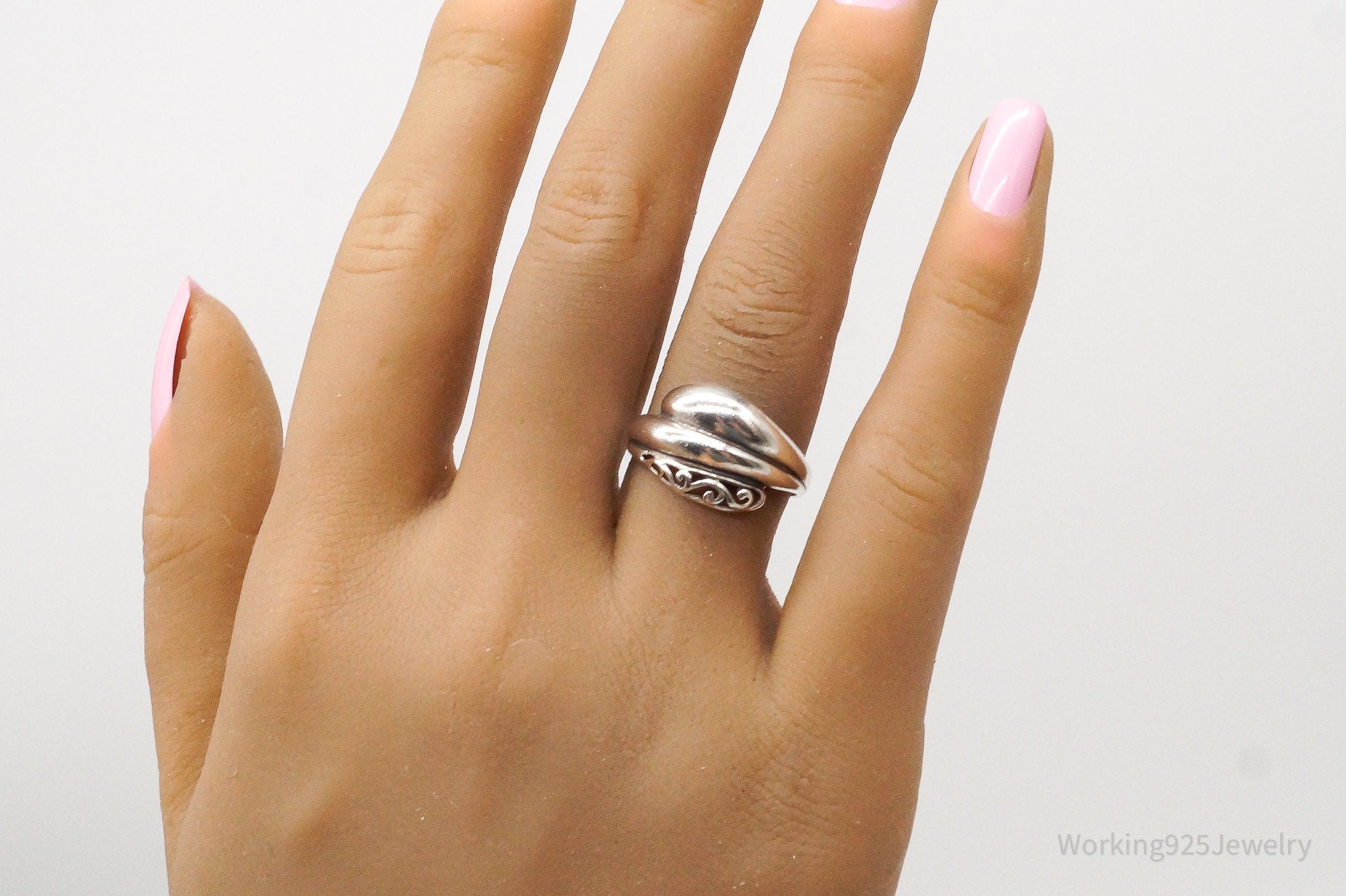 Vintage Designer Jez Art Deco Style Sterling Silver Ring - Size 7.5