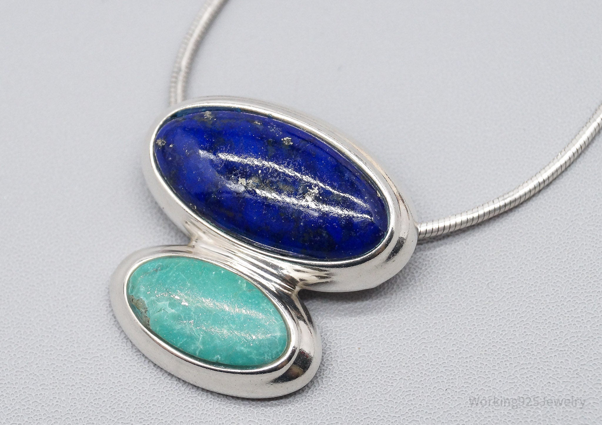 Vintage Turquoise Lapis Lazuli Sterling Silver Necklace 16"