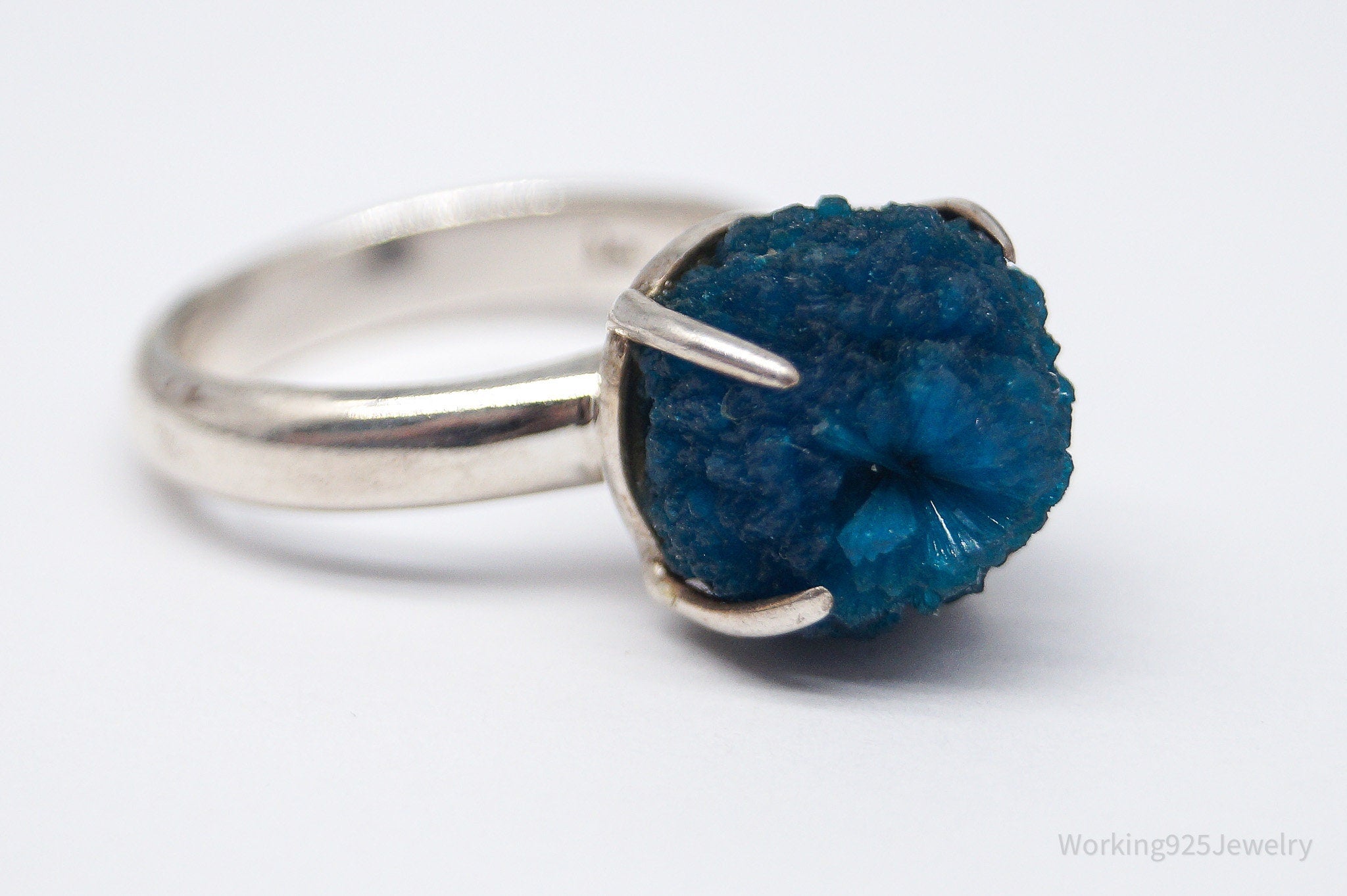 VTG Designer Koe Modernist Style Raw Cavansite Sterling Silver Ring - Size 7.75