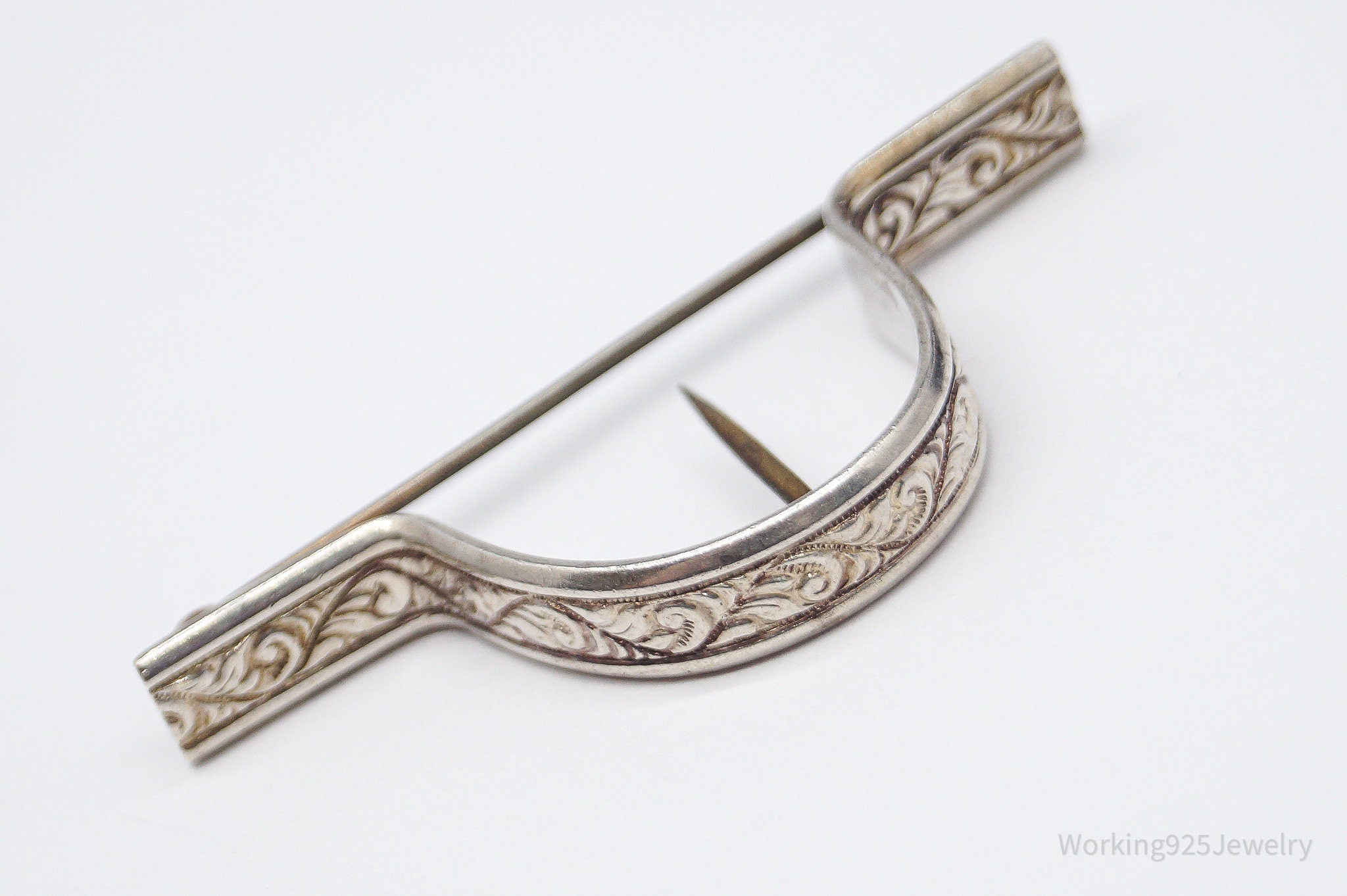 Antique Large Sterling Silver Tussie Mussie Posey Holder Boutonniere Brooch Pin