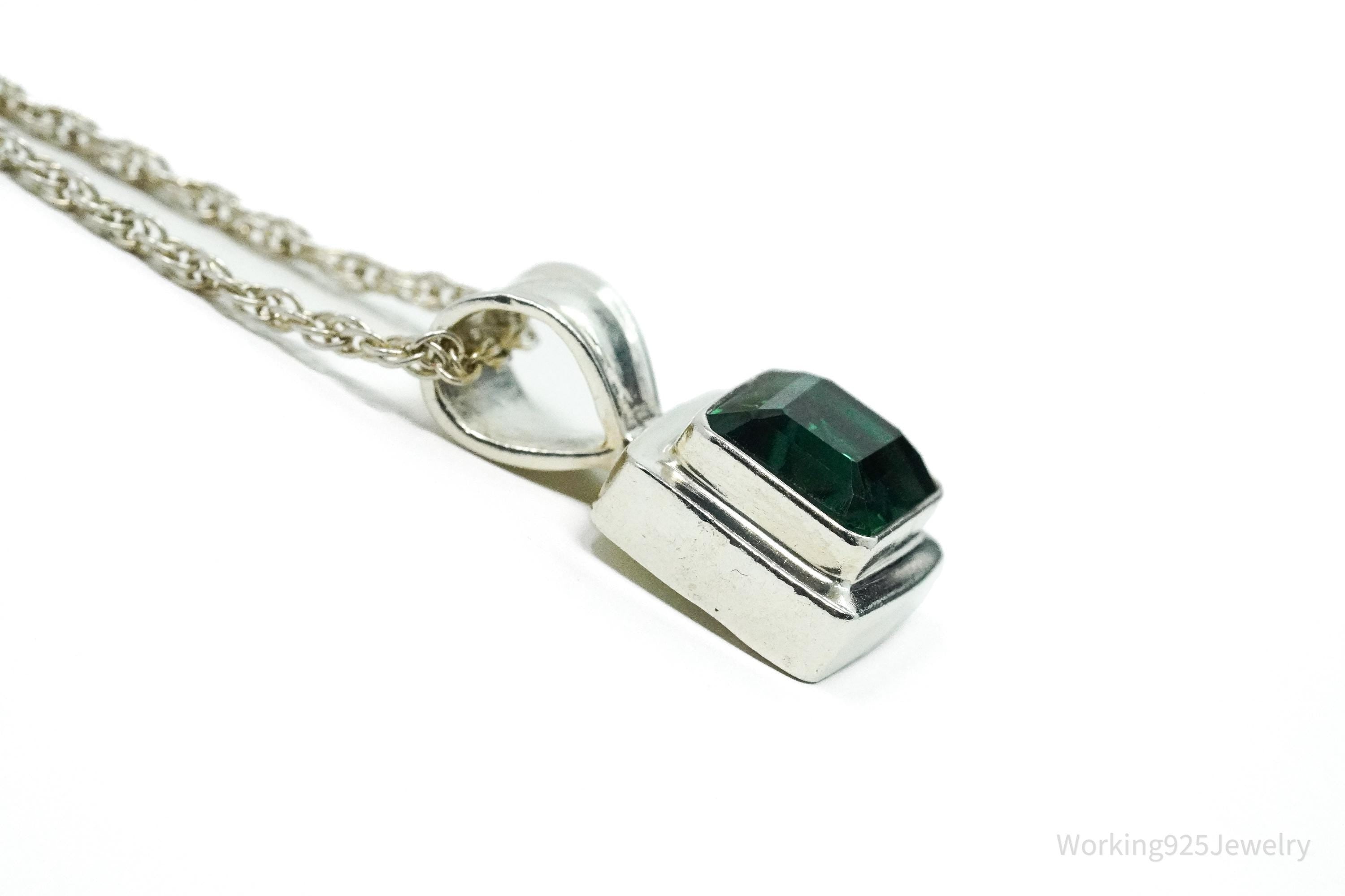 Vintage Lab Emerald Sterling Silver Necklace 18"