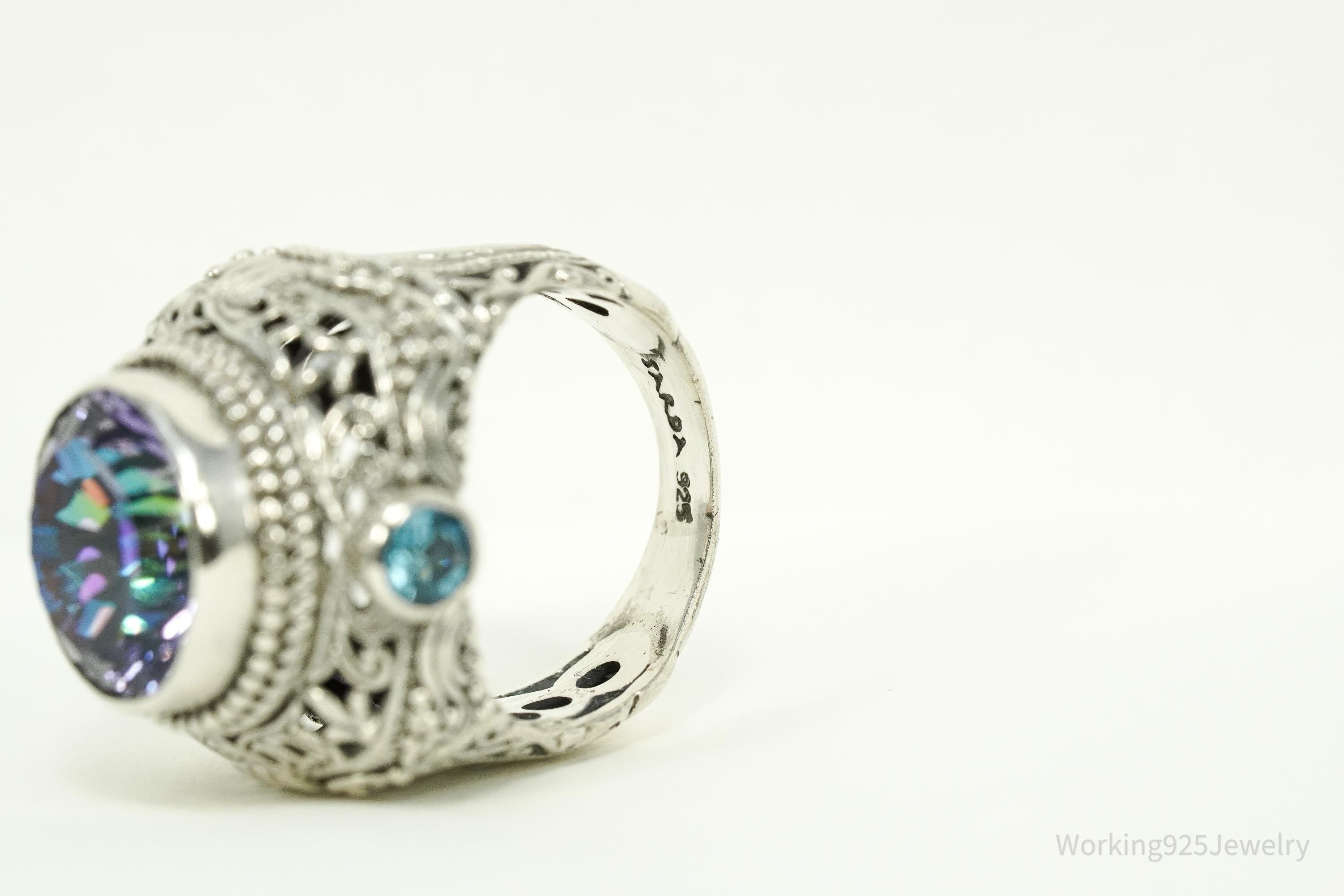 Vintage Designer Sarda Mystic Topaz & Blue Topaz Sterling Silver Ring - Size 7