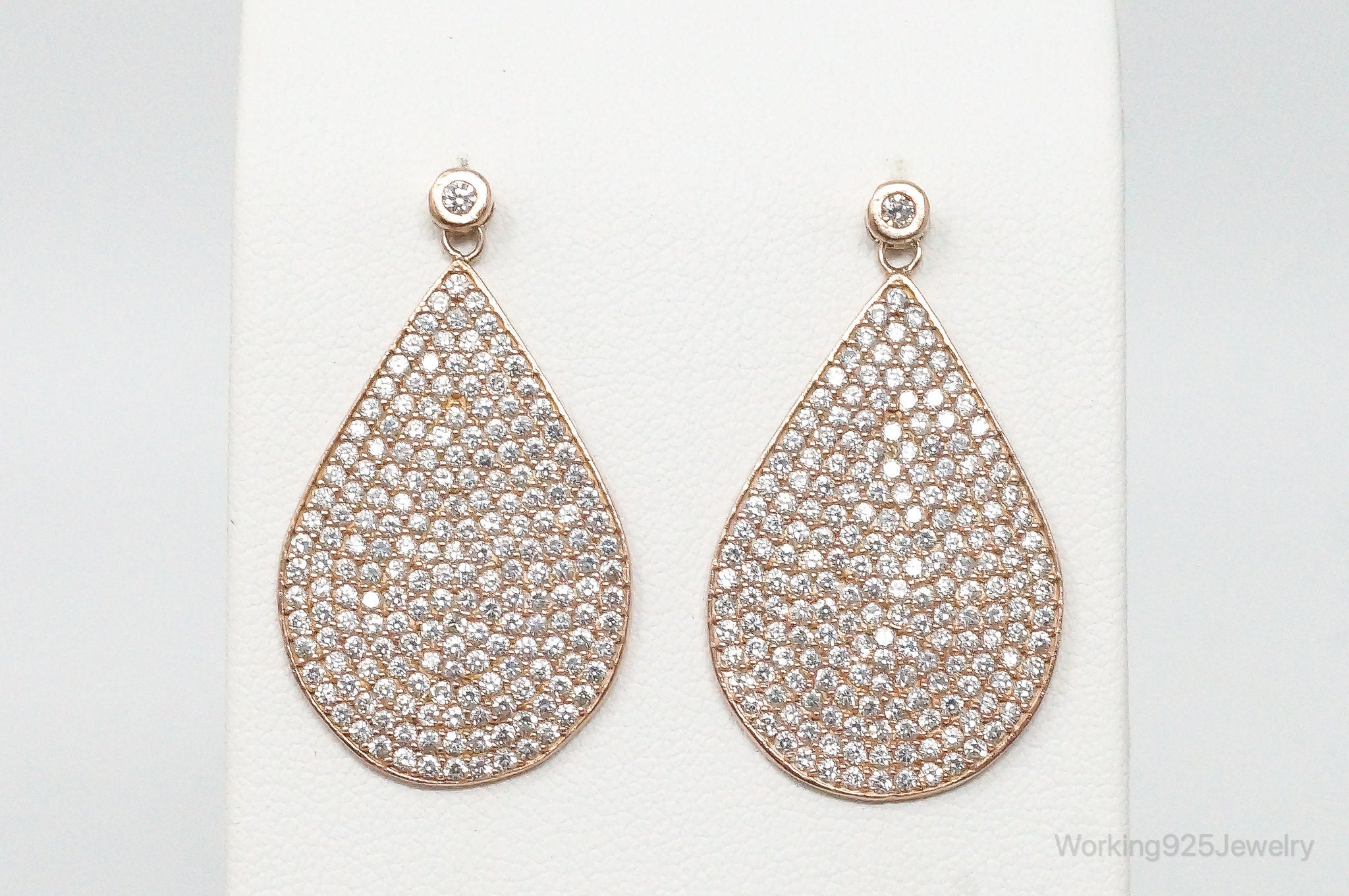 Vintage Cubic Zirconia Rose Gold Vermeil Sterling Silver Earrings