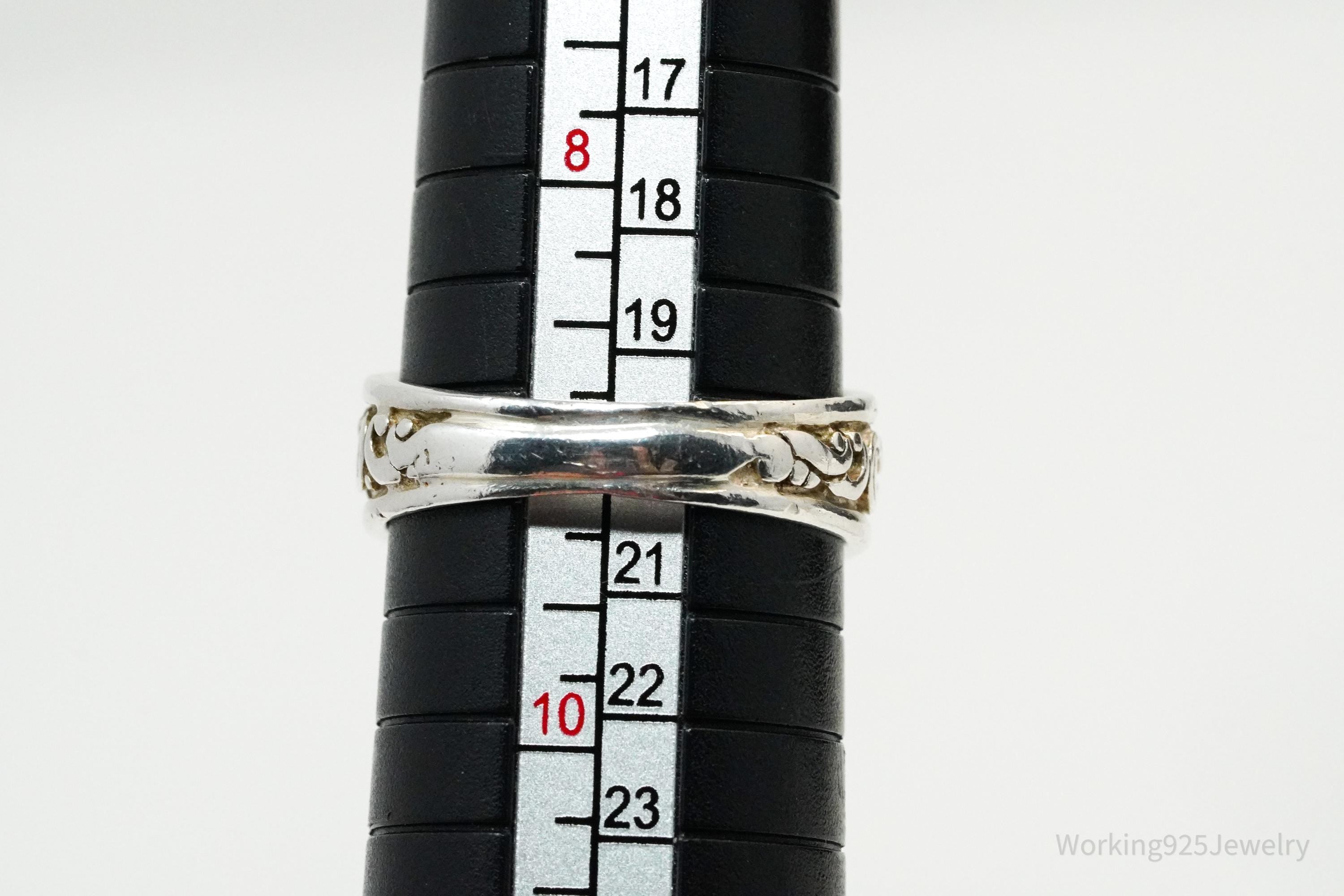 Vintage Scroll Design Sterling Silver Band Ring - Size 9
