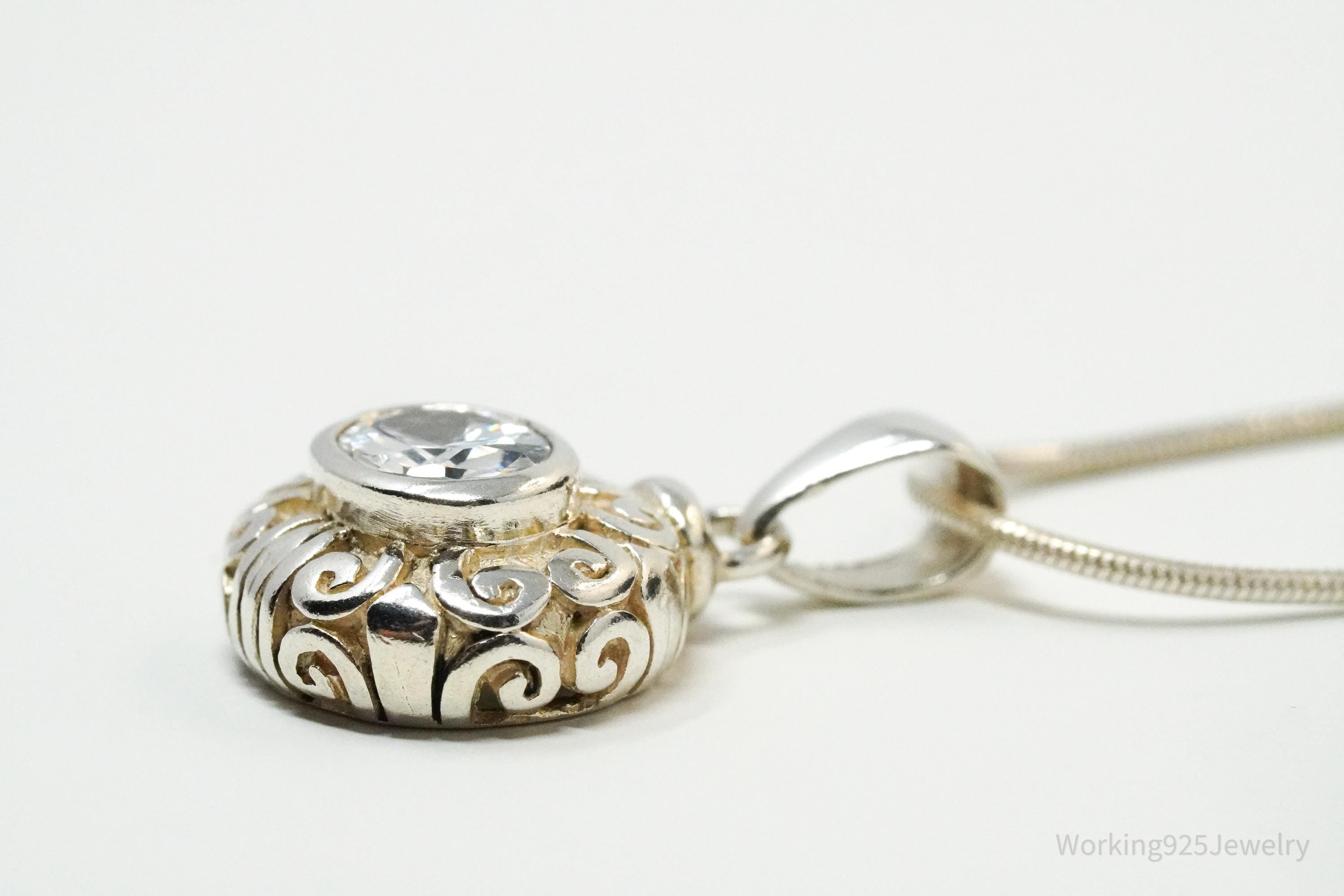 Vintage Cubic Zirconia Sterling Silver Necklace 18"