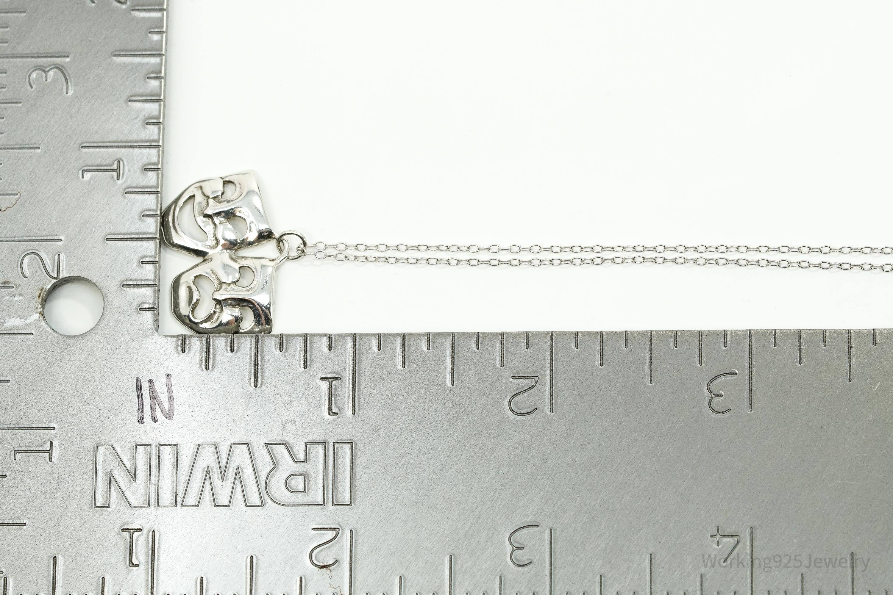 Vintage Tragedy Comedy Masks Sterling Silver Necklace 18"