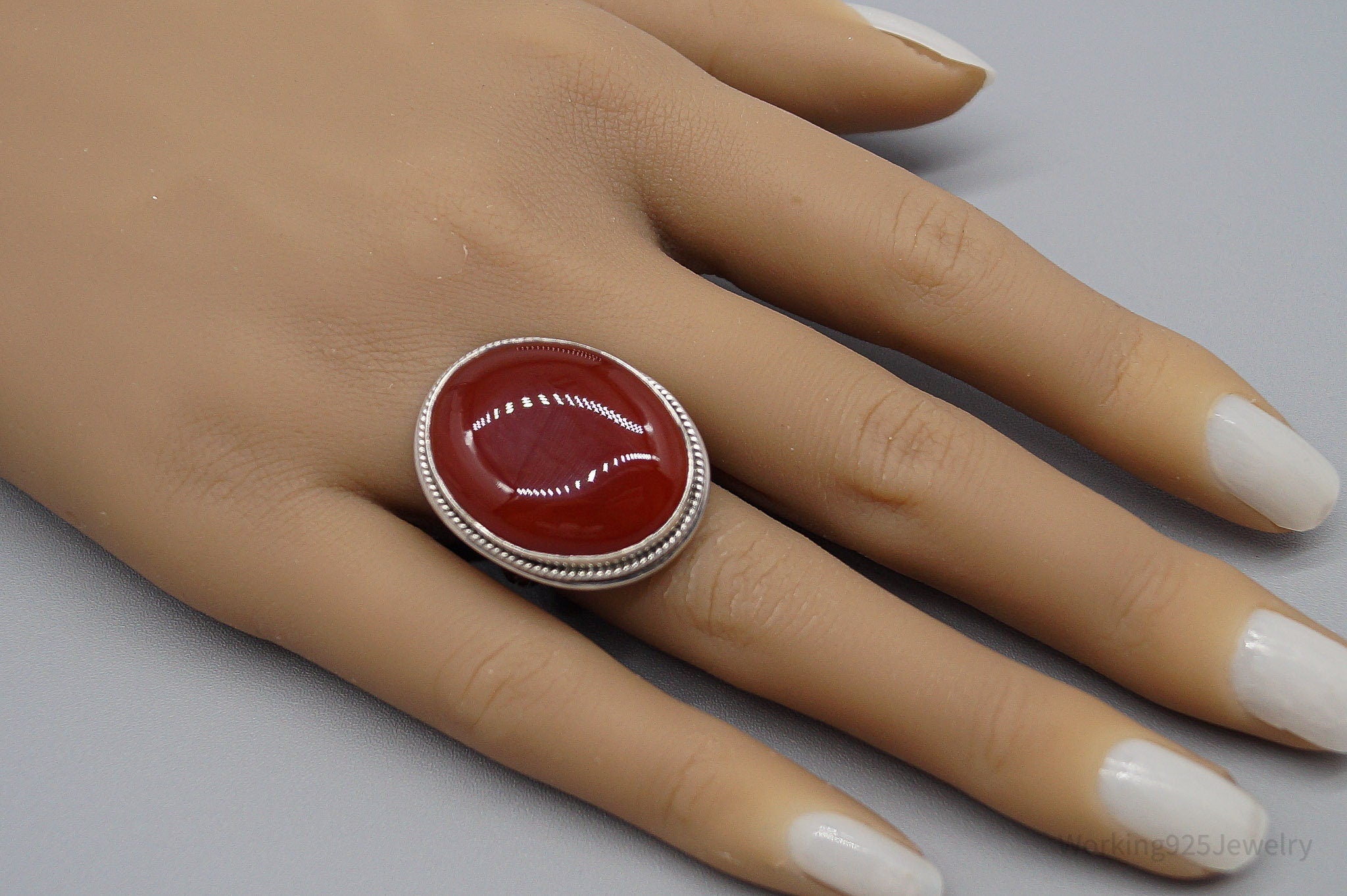 Vintage Large Carnelian Sterling Silver Ring - Size 8