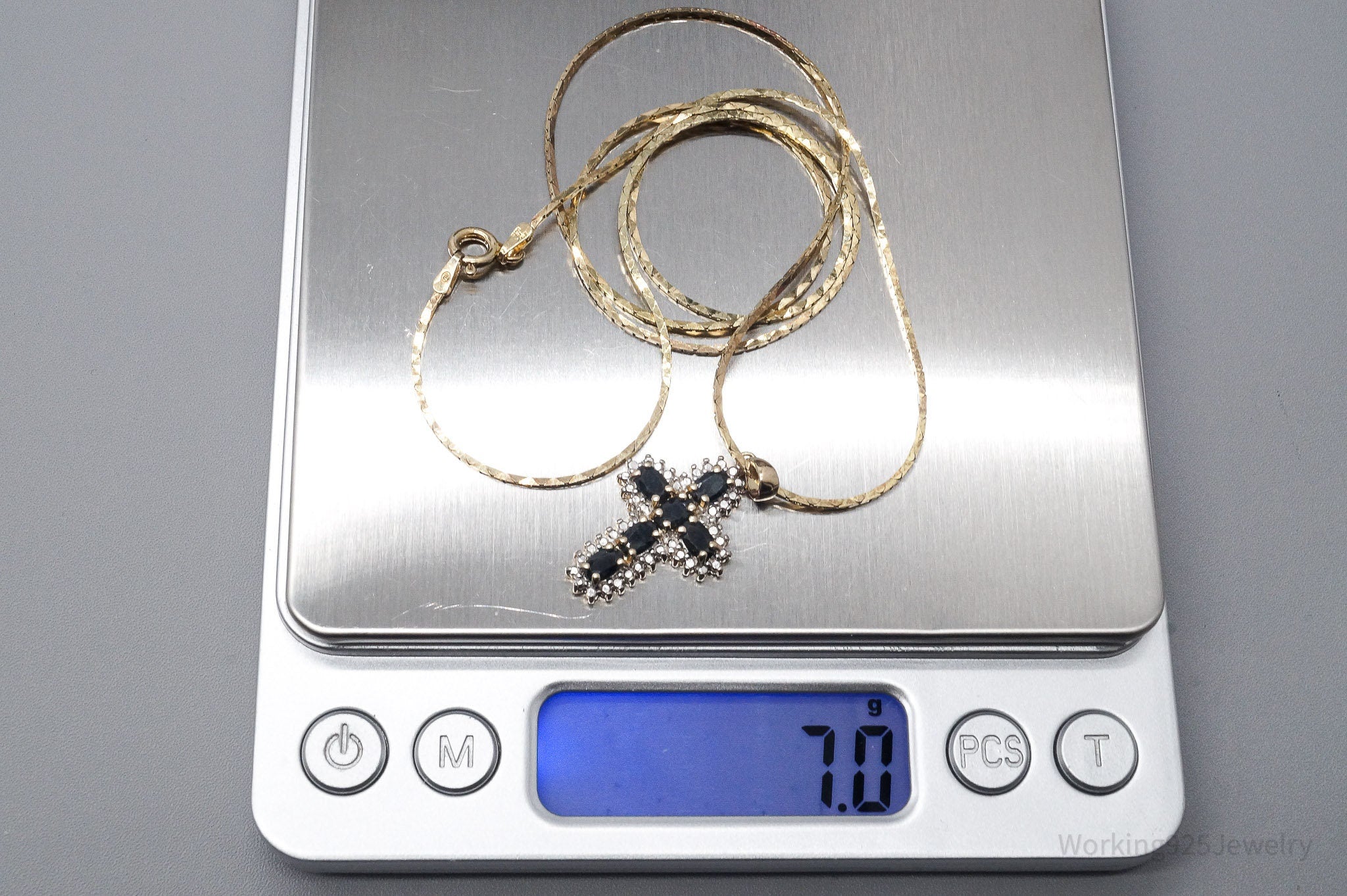 VTG Ross Simons Sapphires Cross Gold Over Sterling Silver Necklace 22"