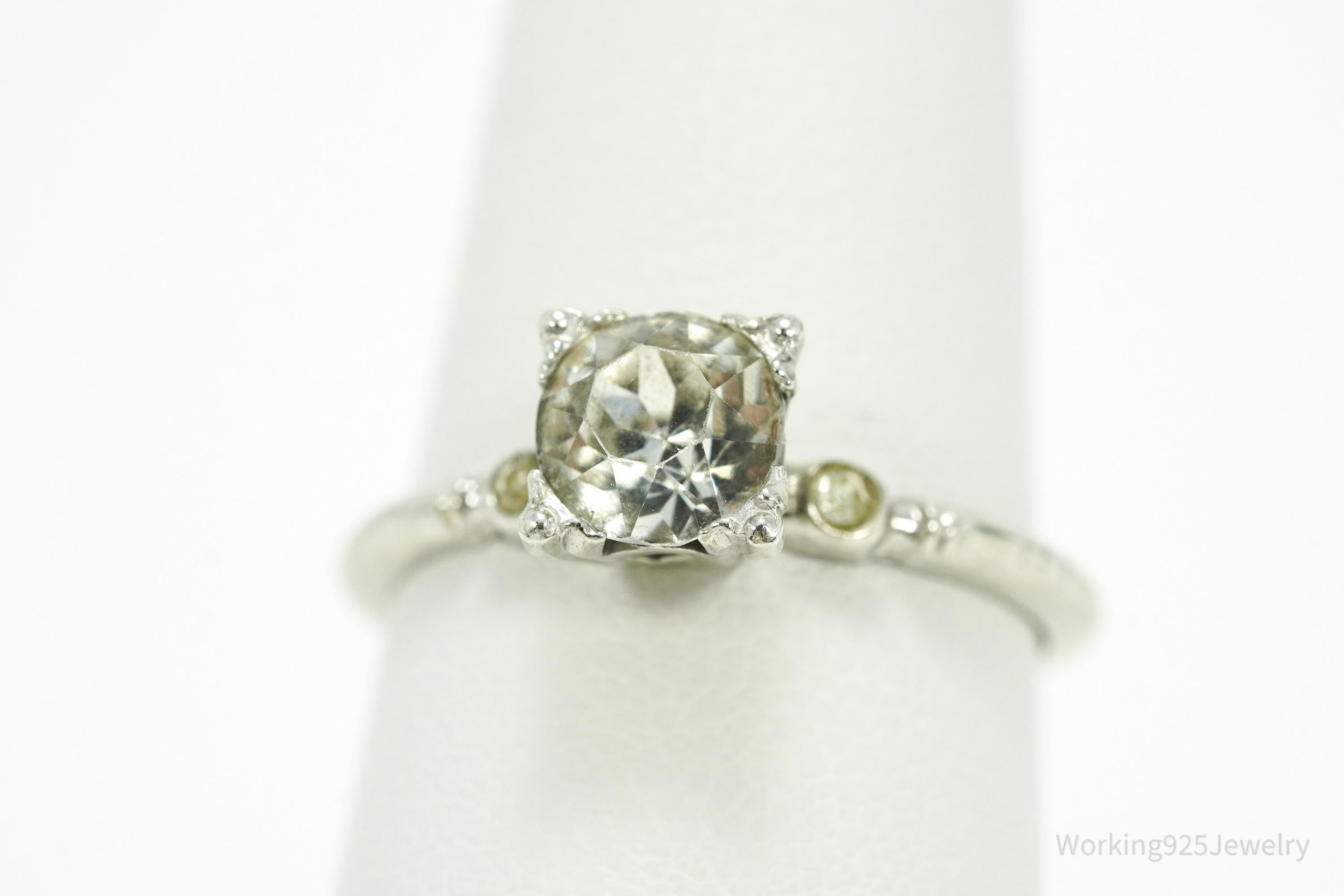 Antique Uncas MFG Co Rhinestone Sterling Silver Ring - Size 6.75