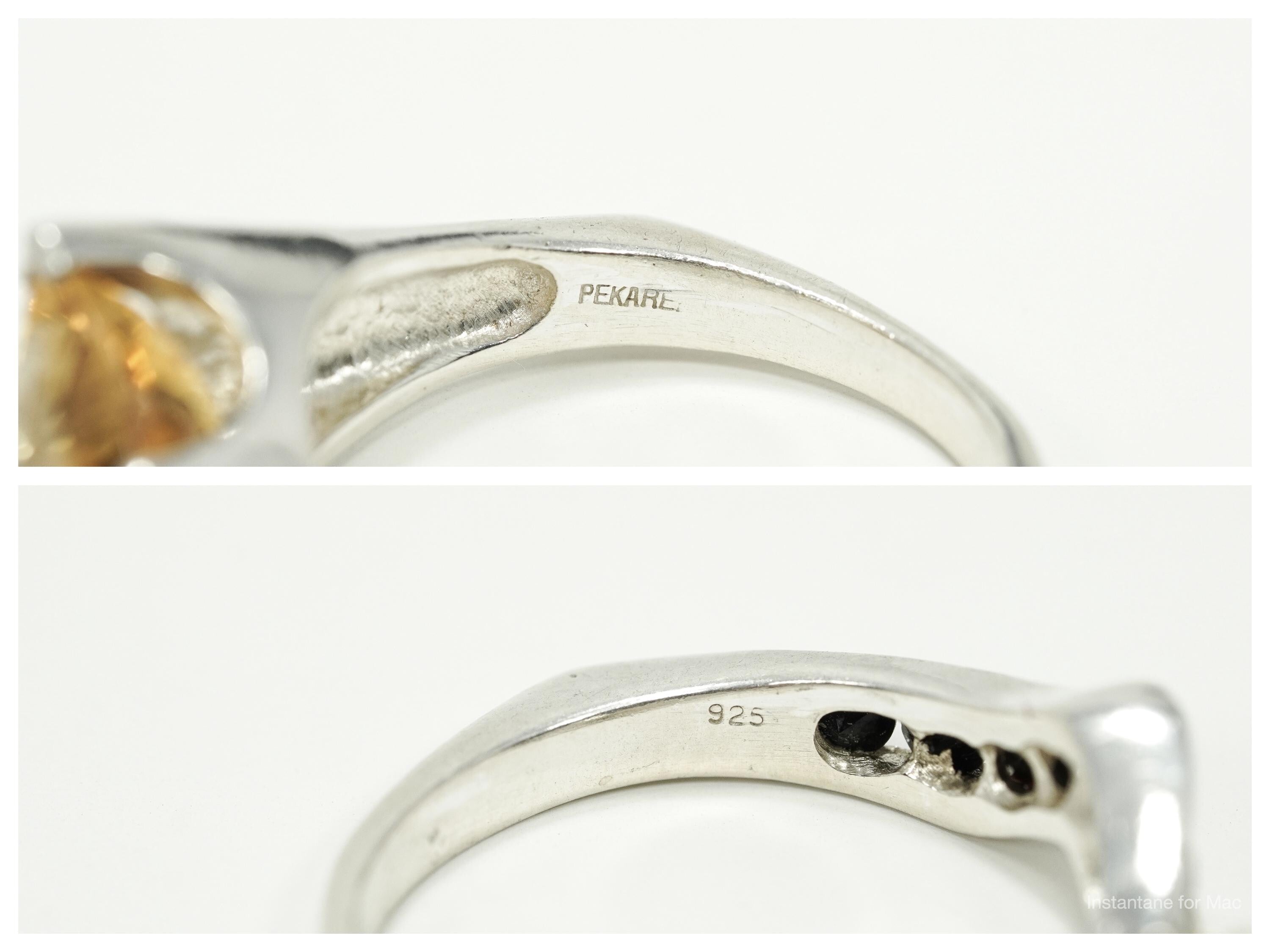 Rare Designer Donald Pekarek Citrine & Black Spinel Sterling Silver Ring - Size 8