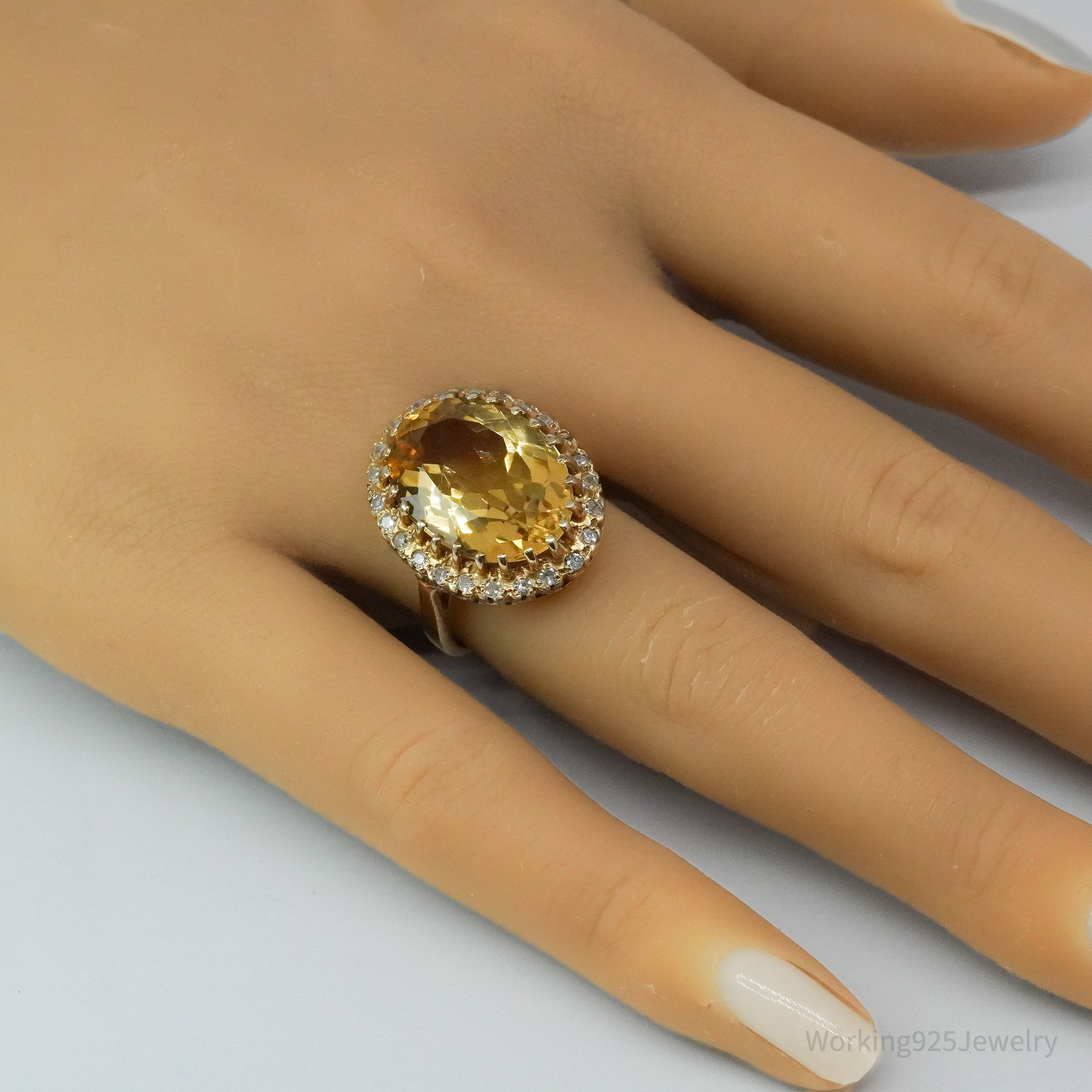14K Yellow Gold, Diamond & Citrine Ring - Size 6.5
